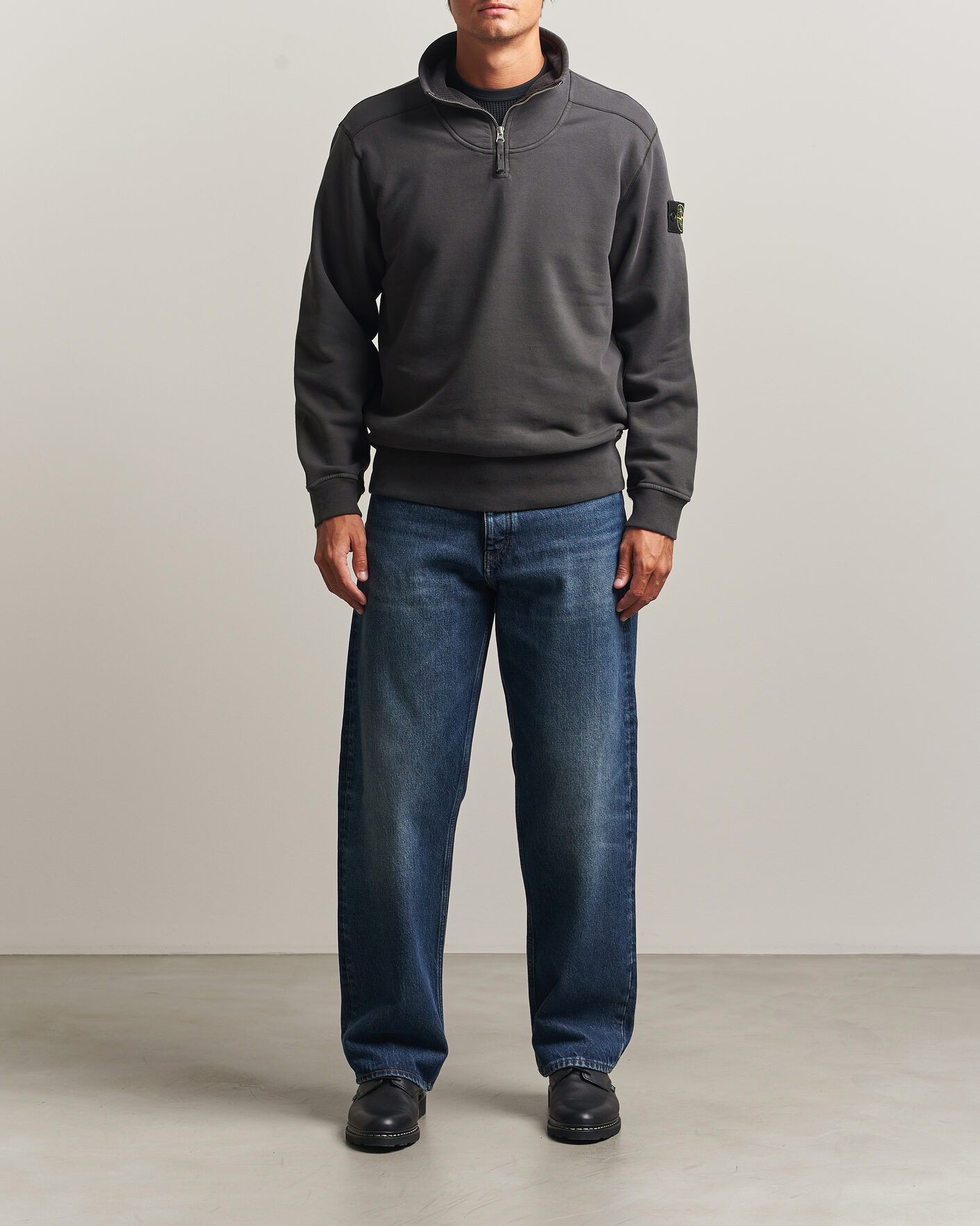 Herre | Trøjer | Stone Island | Brushed Cotton Fleece Half Zip Lead Grey