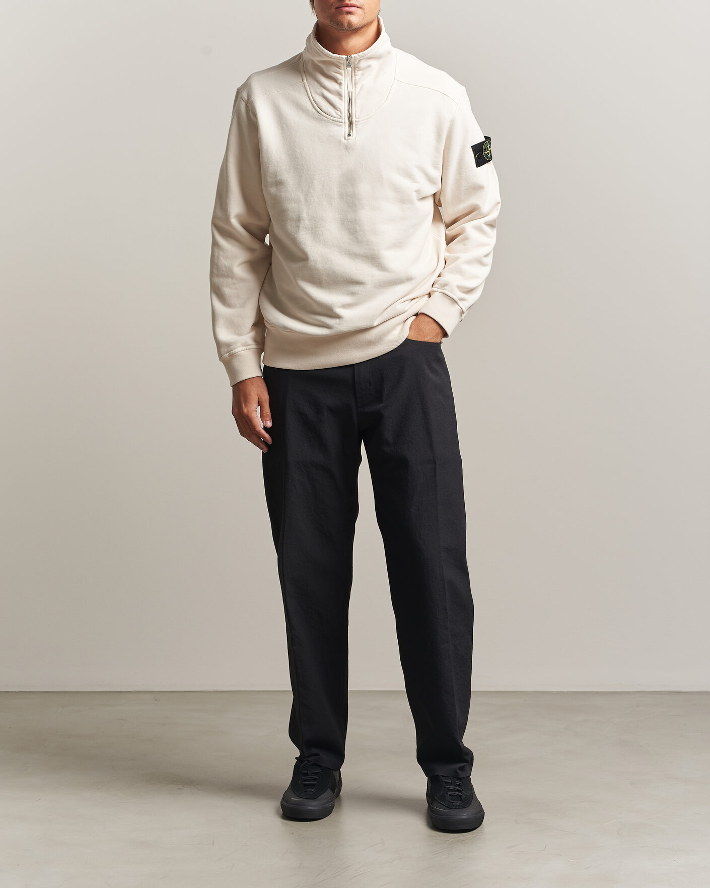 Herre | Trøjer | Stone Island | Brushed Cotton Fleece Half Zip Ivory