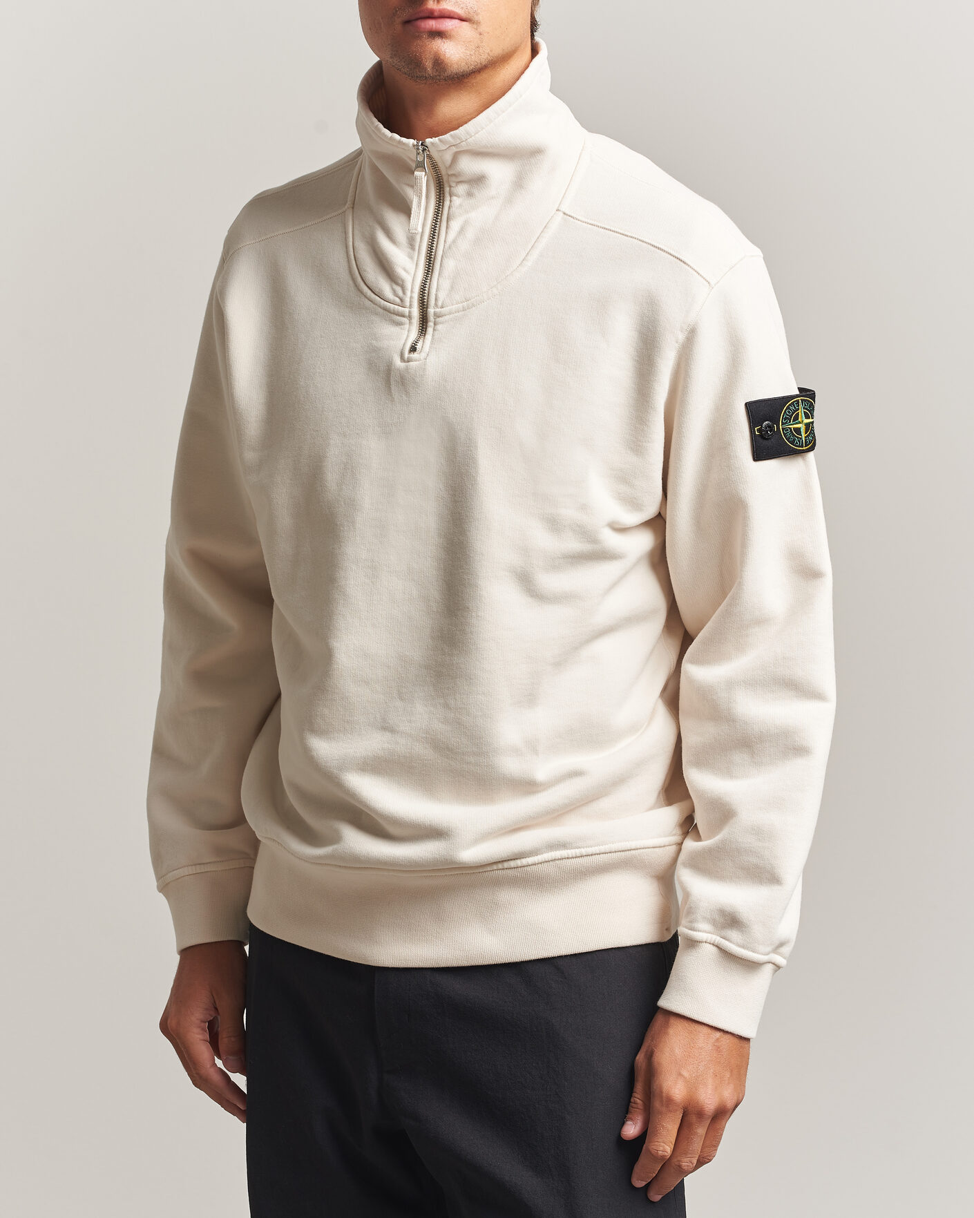 Herre | Trøjer | Stone Island | Brushed Cotton Fleece Half Zip Ivory