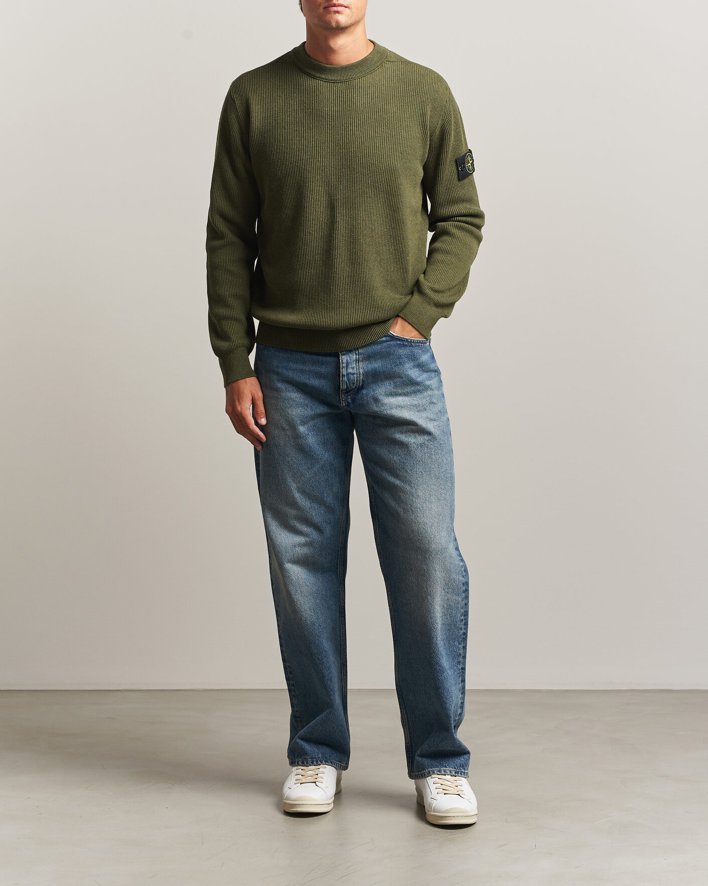 Herre | Trøjer | Stone Island | Ribbed Soft Organic Cotton Crew Neck Military Green