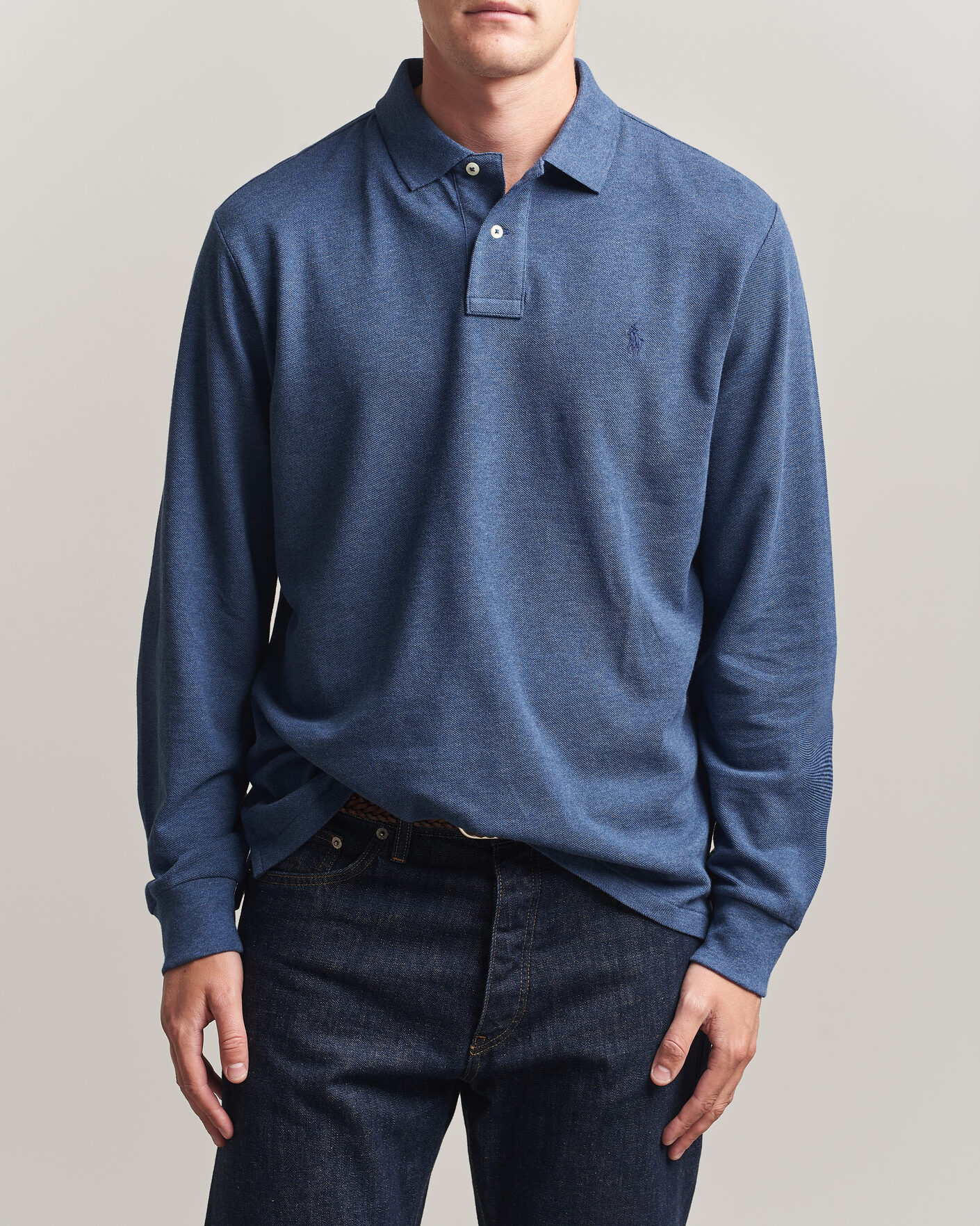 Herre | Polotrøjer | Polo Ralph Lauren | Custom Slim Fit Long Sleeve Polo Derby Blue Heather