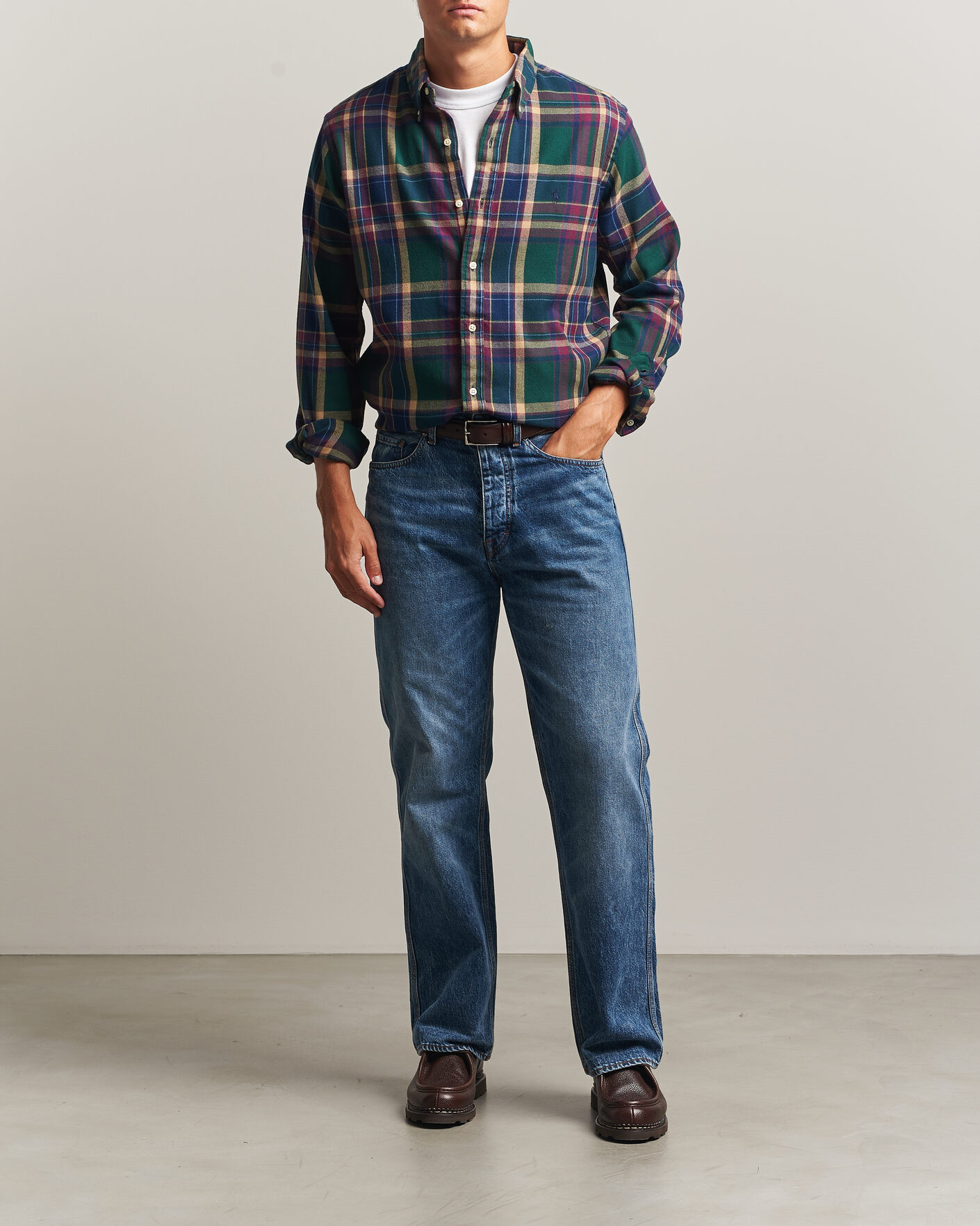 Herre | Skjorter | Polo Ralph Lauren | Custom Fit Brushed Flannel Shirt Forest Burgundy