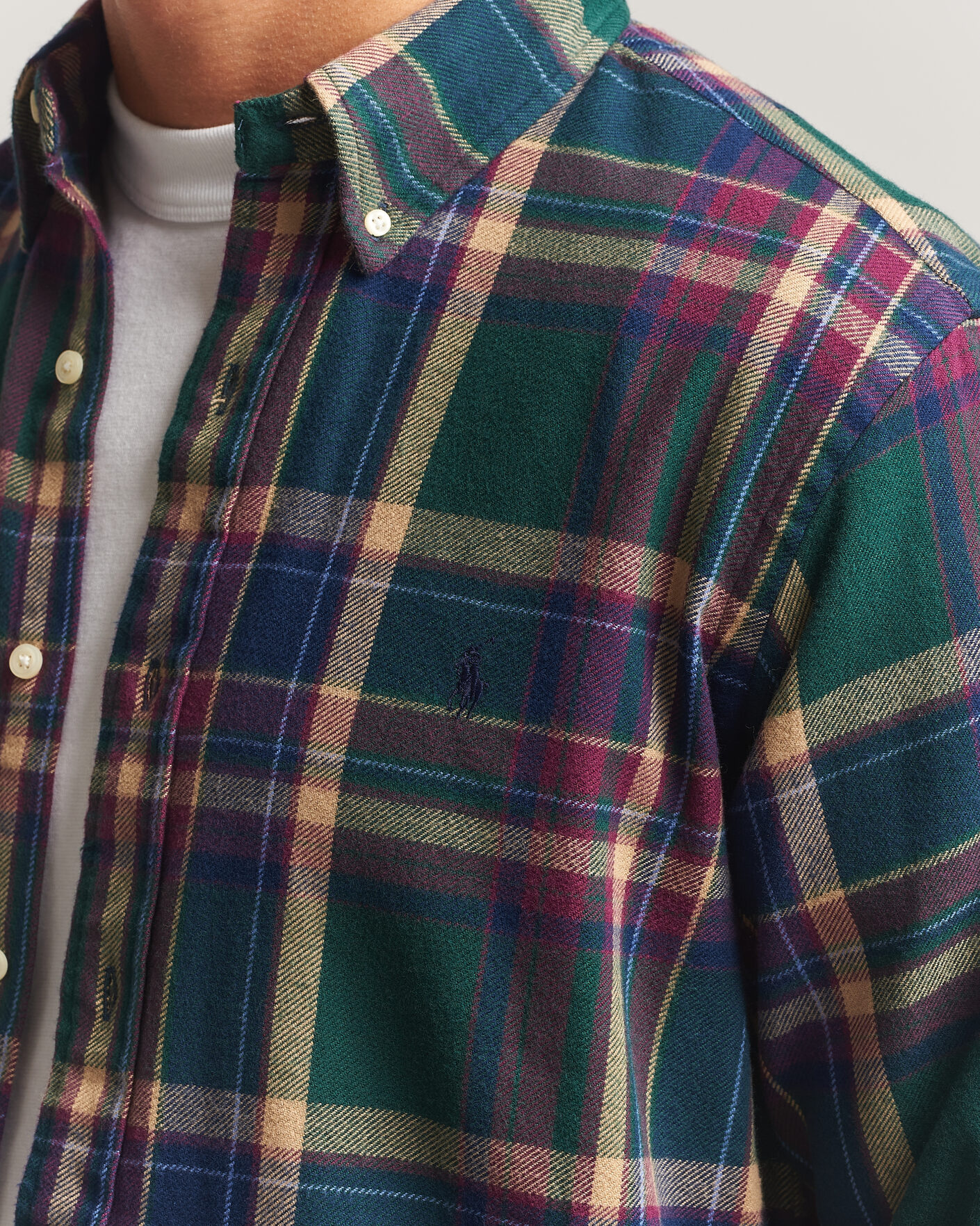 Herre | Skjorter | Polo Ralph Lauren | Custom Fit Brushed Flannel Shirt Forest Burgundy