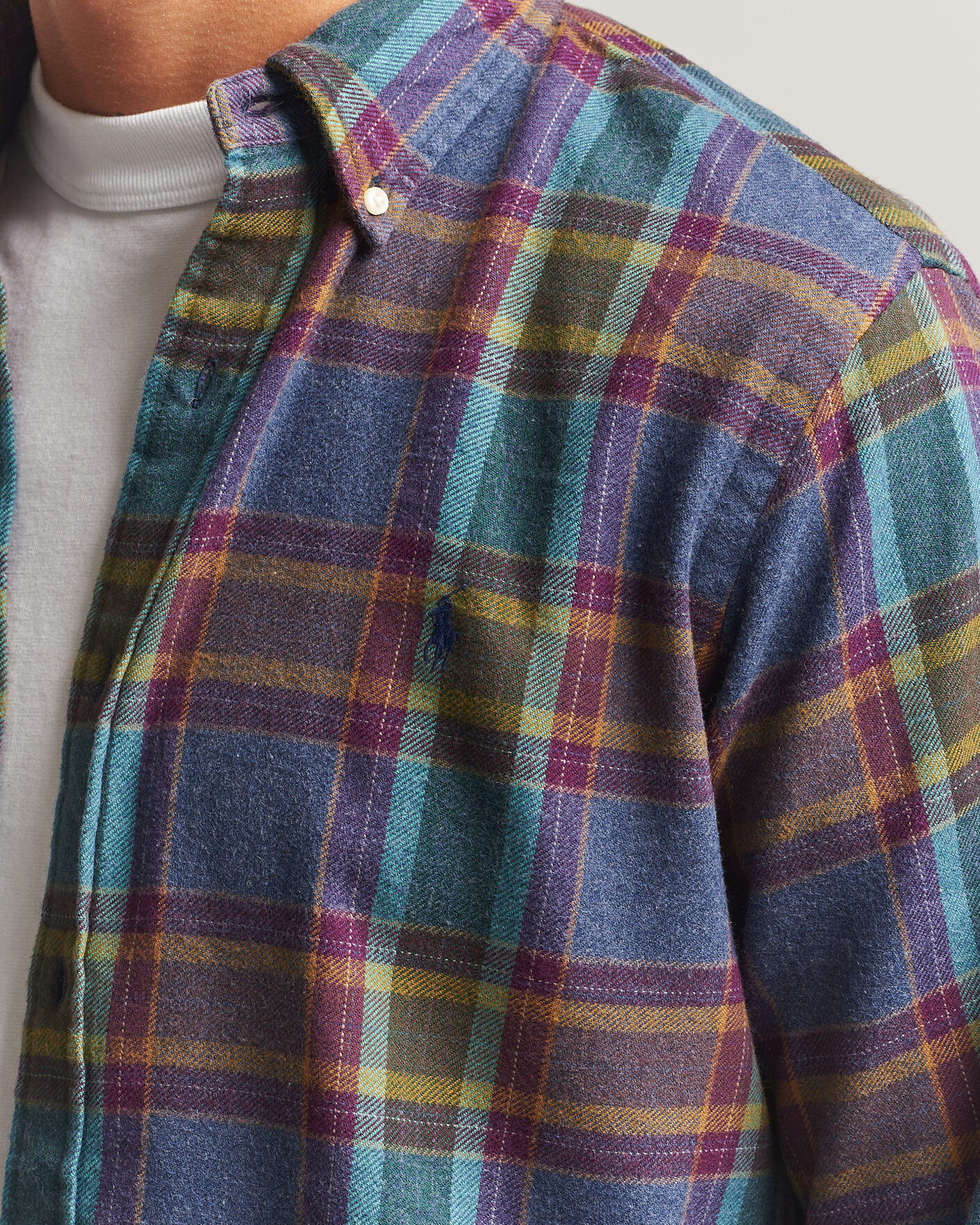 Herre | Skjorter | Polo Ralph Lauren | Custom Fit Brushed Flannel Shirt Blue Purple Heather