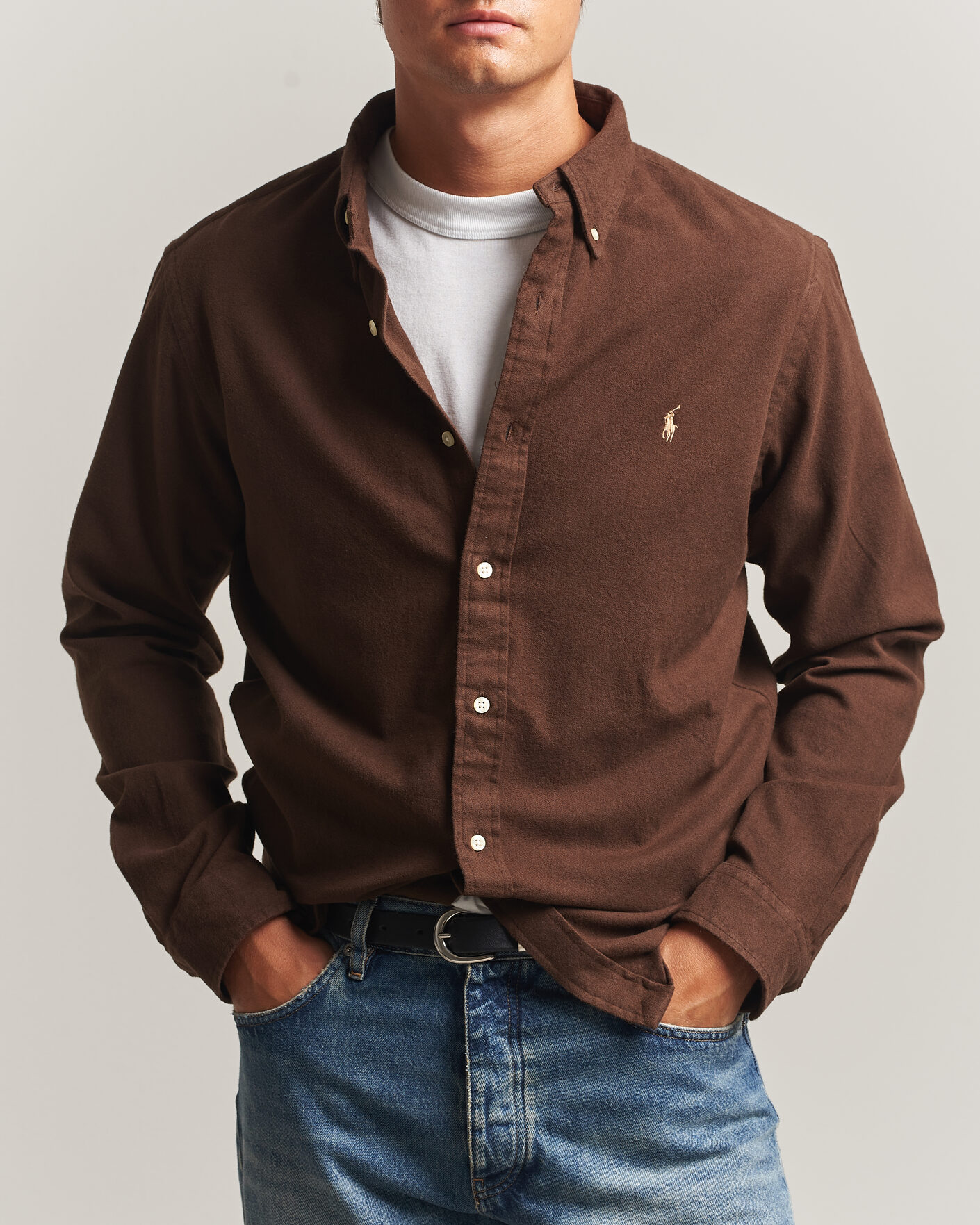 Herre | Skjorter | Polo Ralph Lauren | Custom Fit Brushed Flannel Shirt Nutmeg Brown