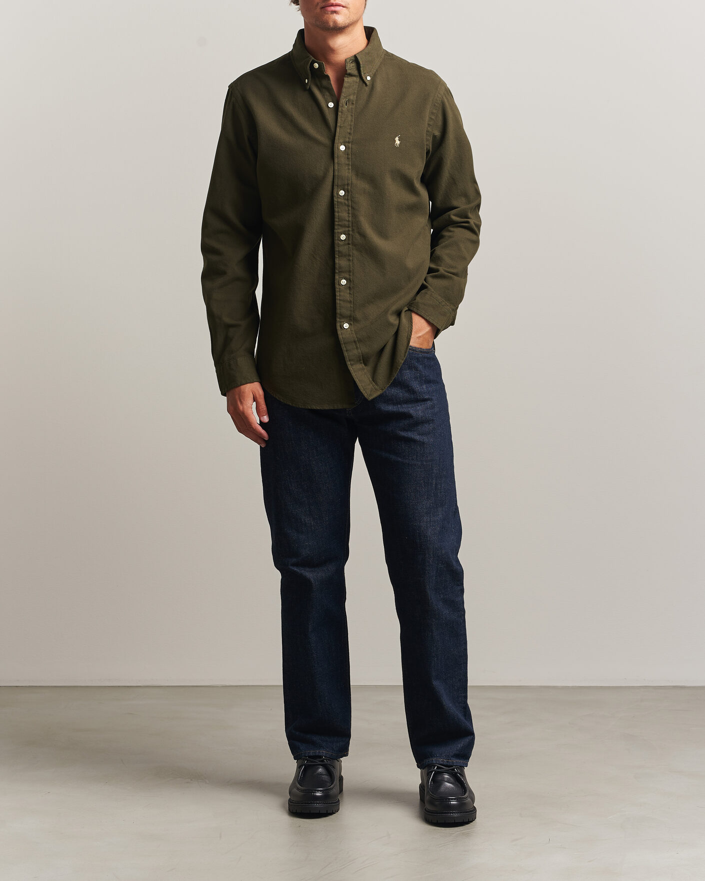 Herre | Skjorter | Polo Ralph Lauren | Custom Fit Brushed Flannel Shirt Company Olive