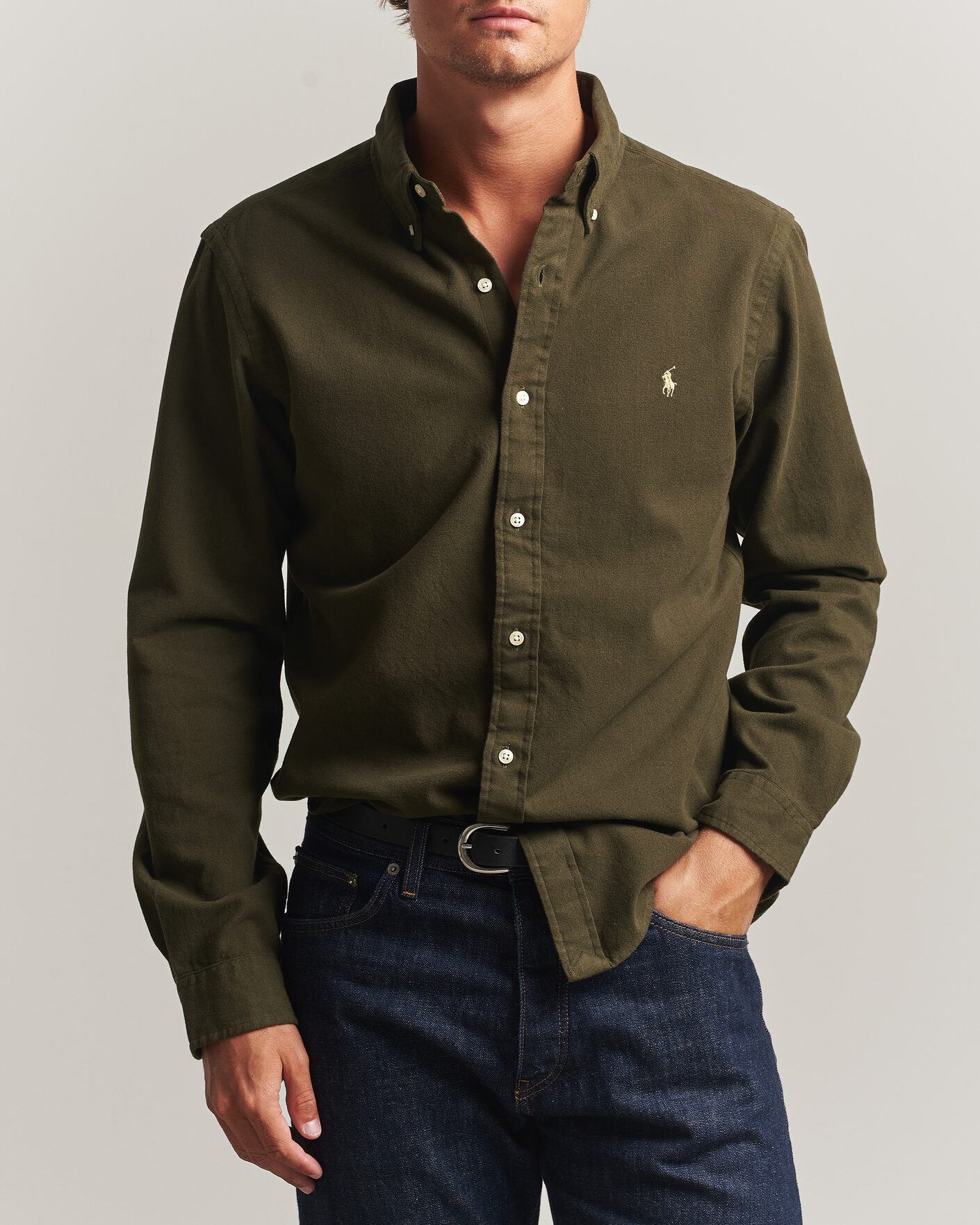 Herre | Skjorter | Polo Ralph Lauren | Custom Fit Brushed Flannel Shirt Company Olive