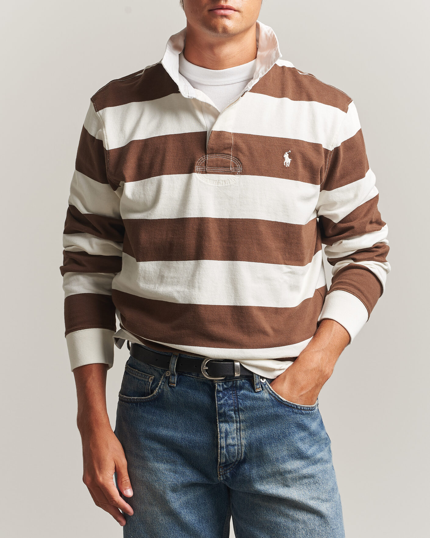 Herre | Trøjer | Polo Ralph Lauren | Striped Jersey Rugger Cream/Brown