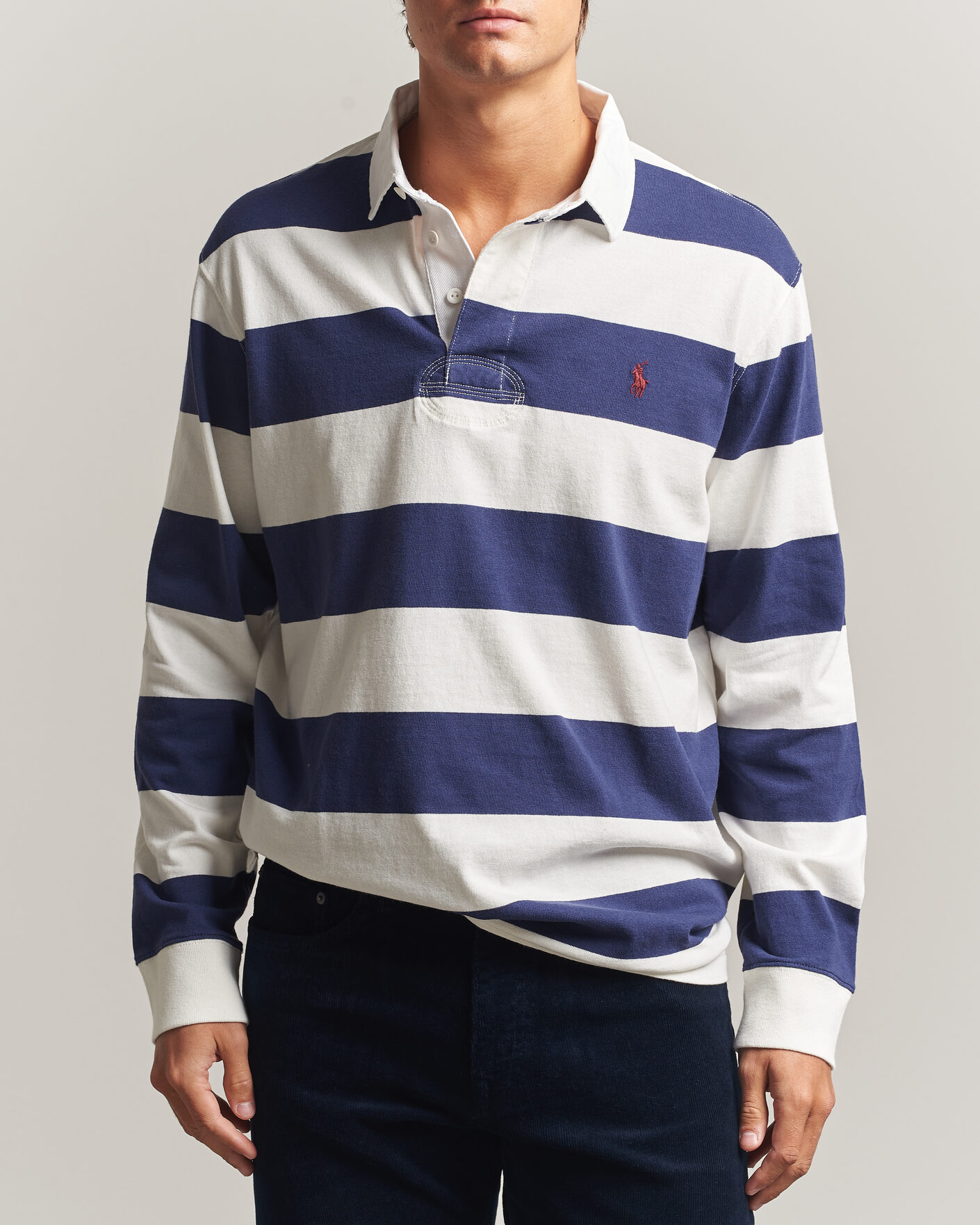 Herre | Trøjer | Polo Ralph Lauren | Striped Jersey Rugger Cream/Navy