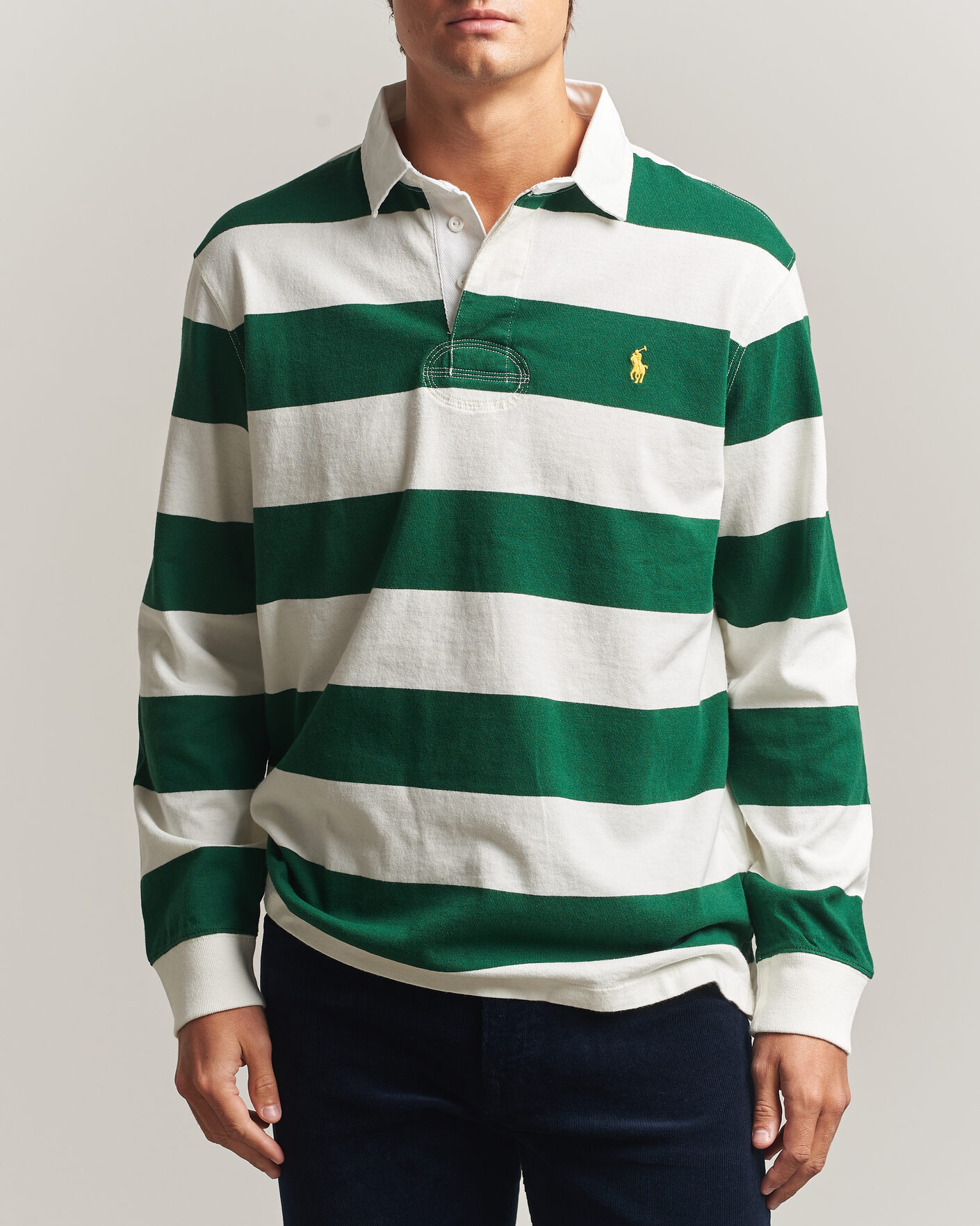 Herre | Trøjer | Polo Ralph Lauren | Striped Jersey Rugger Cream/Forest