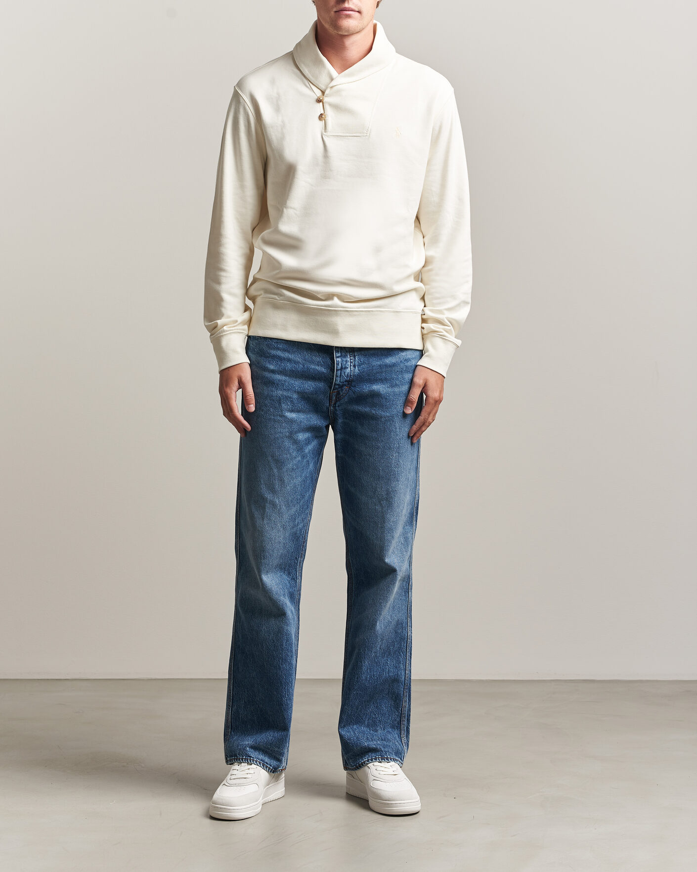 Herre | Trøjer | Polo Ralph Lauren | Double Knitted Shawl Collar Sweater Pale Cream