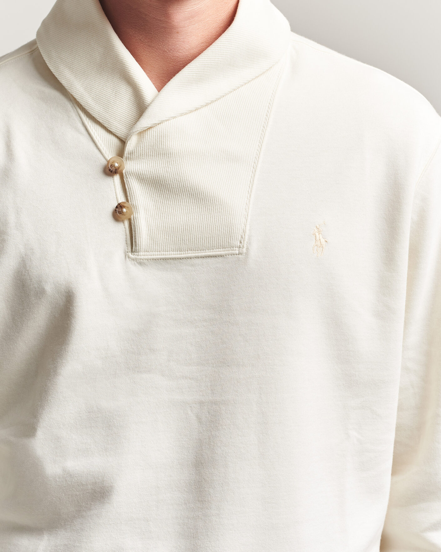 Herre | Trøjer | Polo Ralph Lauren | Double Knitted Shawl Collar Sweater Pale Cream