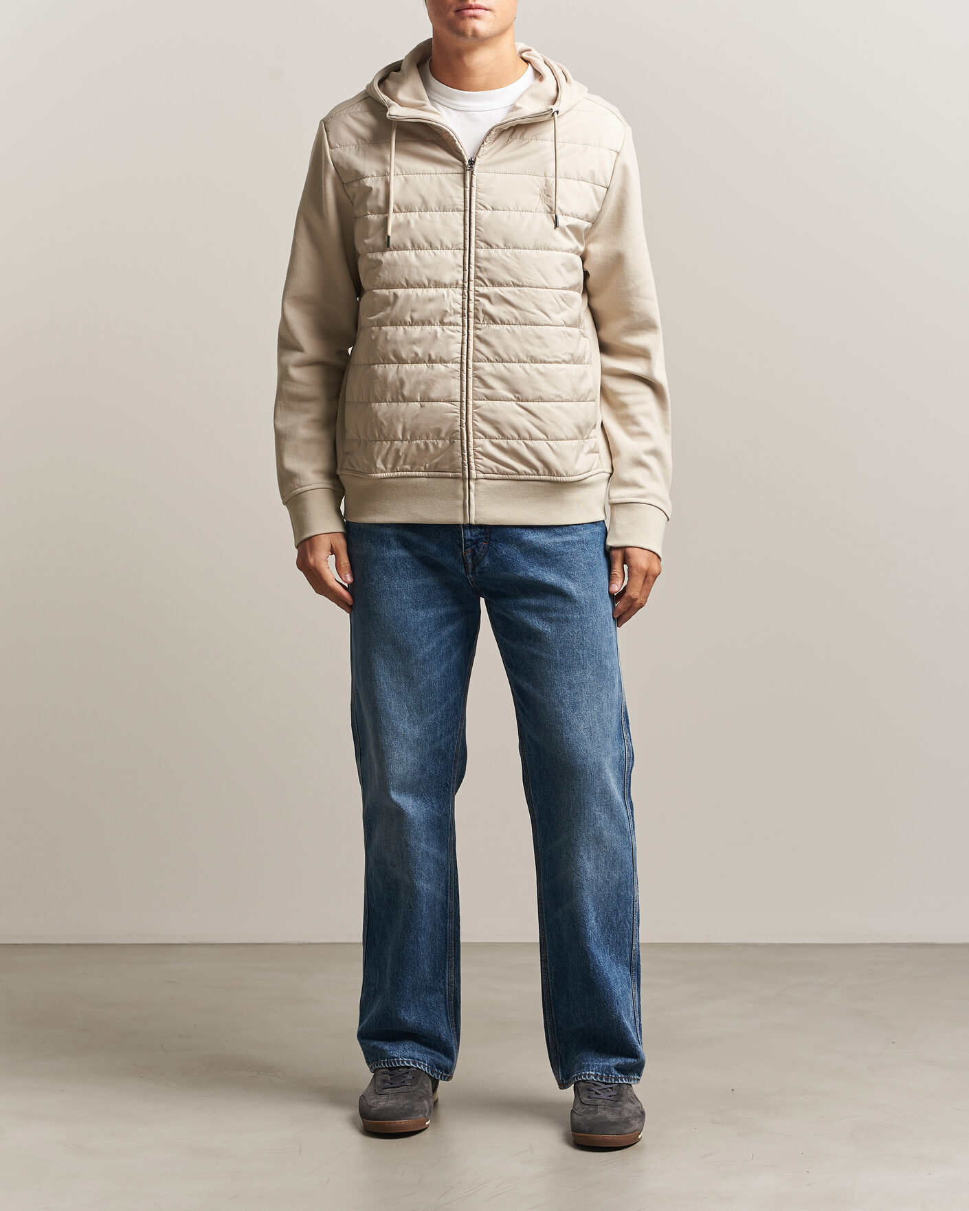 Herre | Trøjer | Polo Ralph Lauren | Double Knitted Jaquard Full Zip Hoodie Stoneware Grey