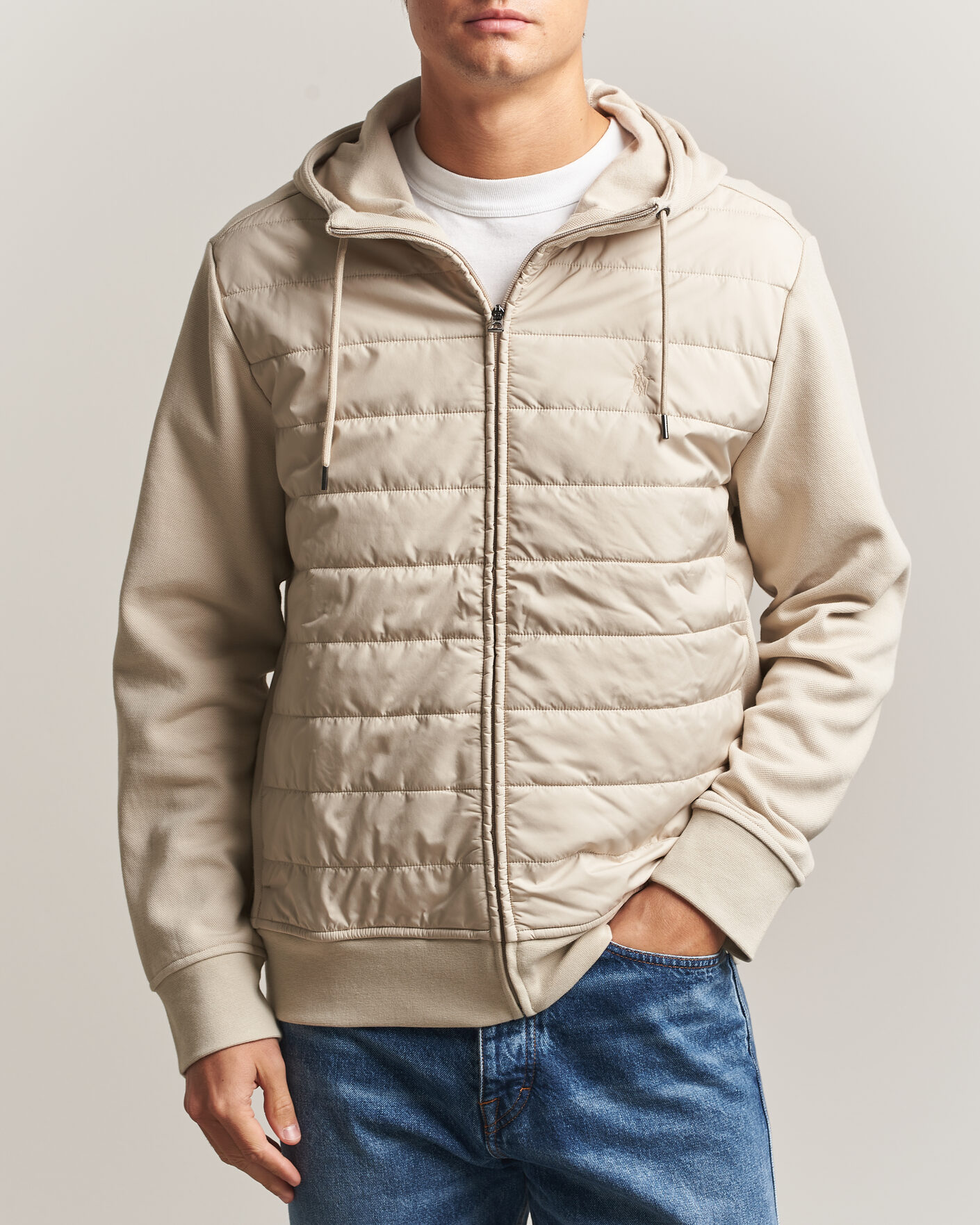 Herre | Trøjer | Polo Ralph Lauren | Double Knitted Jaquard Full Zip Hoodie Stoneware Grey