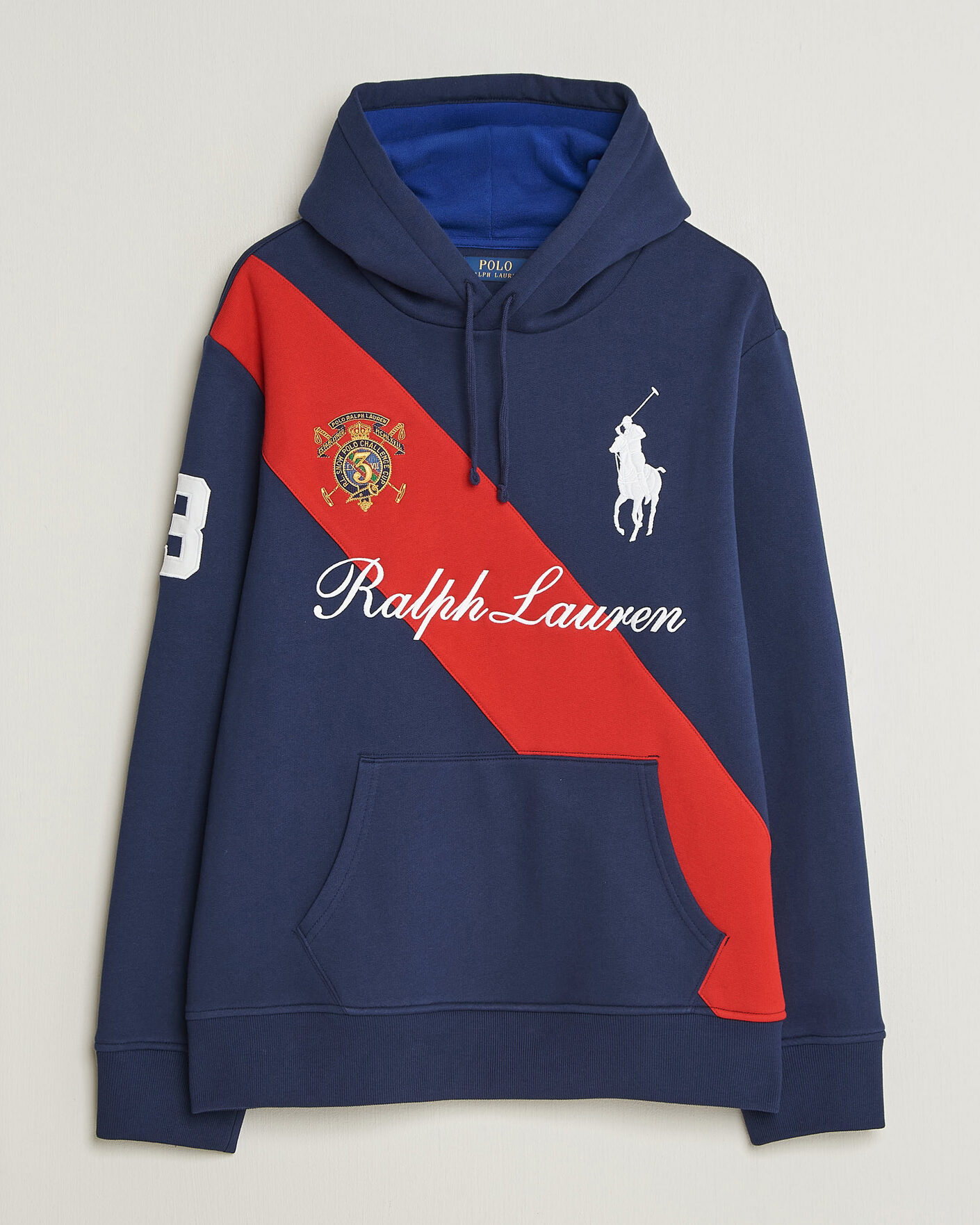 Herre | Trøjer | Polo Ralph Lauren | Diagonal Stripe Big Pony Hoodie Newport Navy