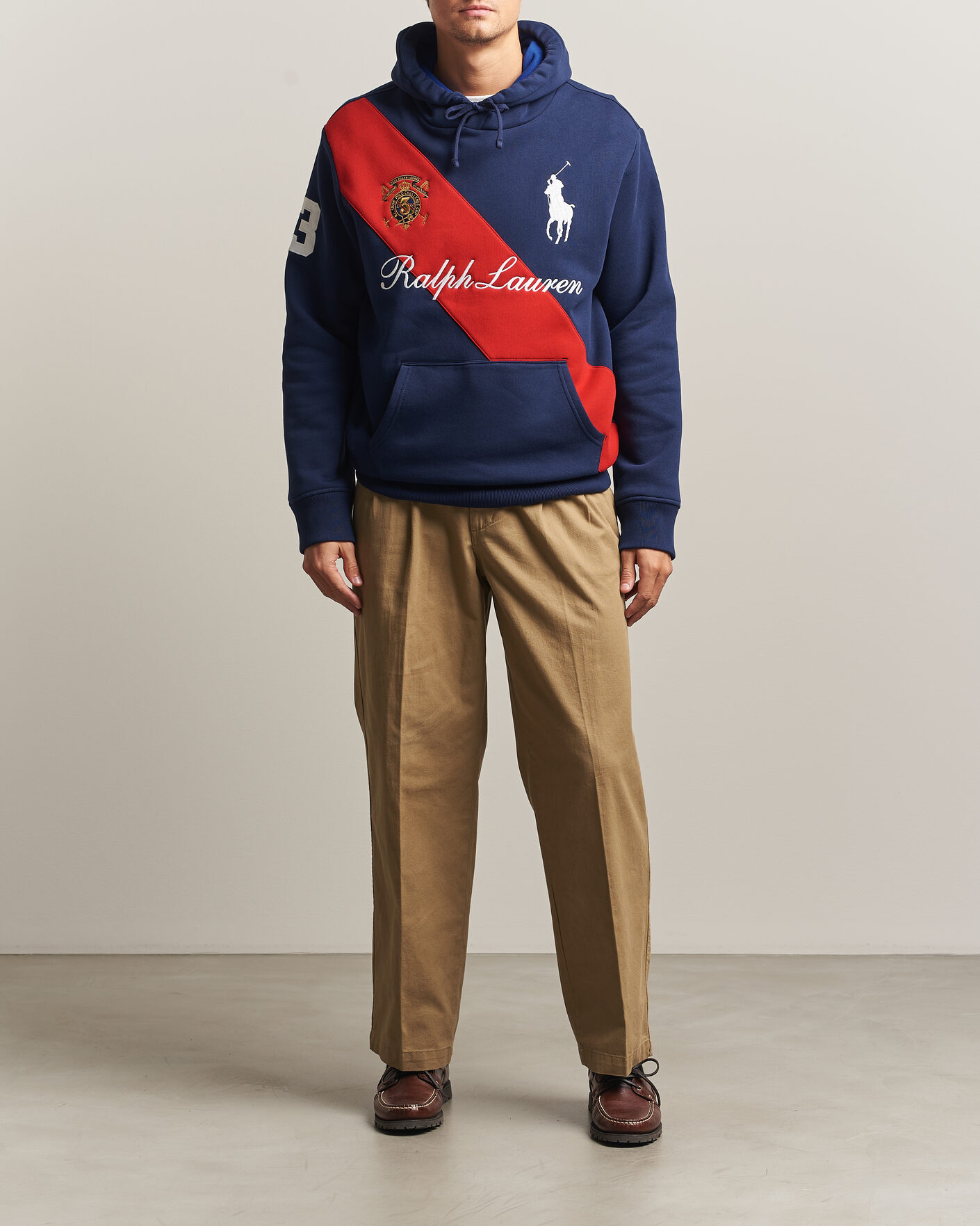 Herre | Trøjer | Polo Ralph Lauren | Diagonal Stripe Big Pony Hoodie Newport Navy