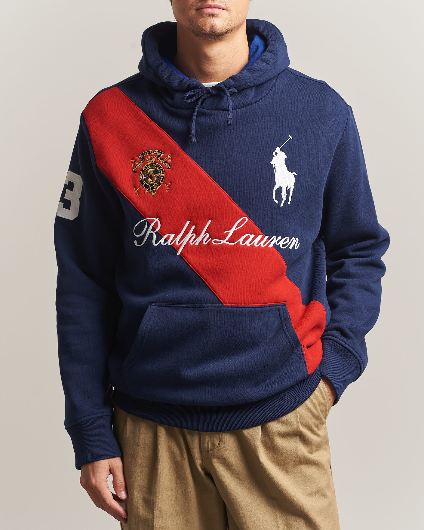 Herre | Trøjer | Polo Ralph Lauren | Diagonal Stripe Big Pony Hoodie Newport Navy