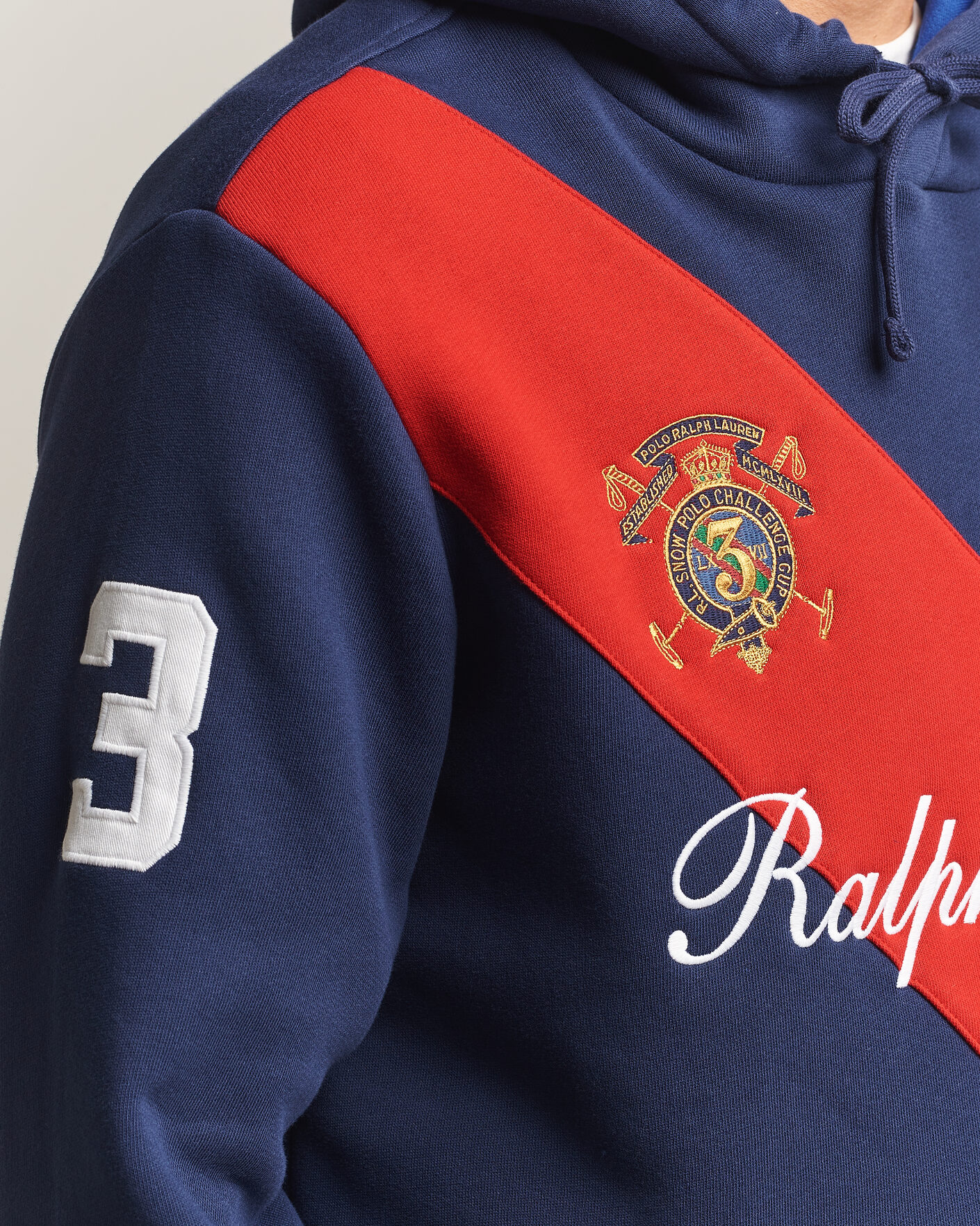 Herre | Trøjer | Polo Ralph Lauren | Diagonal Stripe Big Pony Hoodie Newport Navy