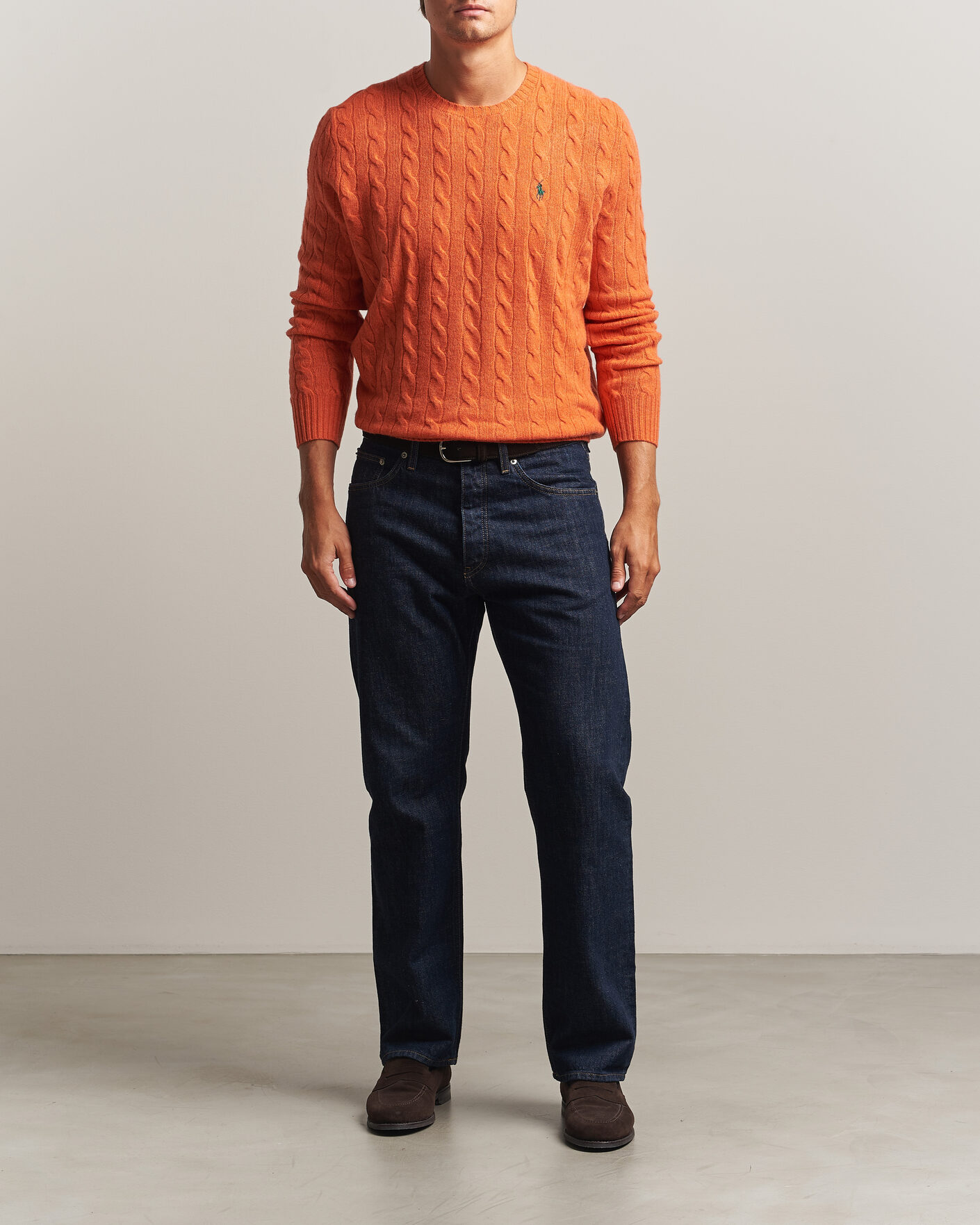 Herre | Trøjer | Polo Ralph Lauren | Wool/Cashmere Cable Crew Neck Orange Jasper Heather