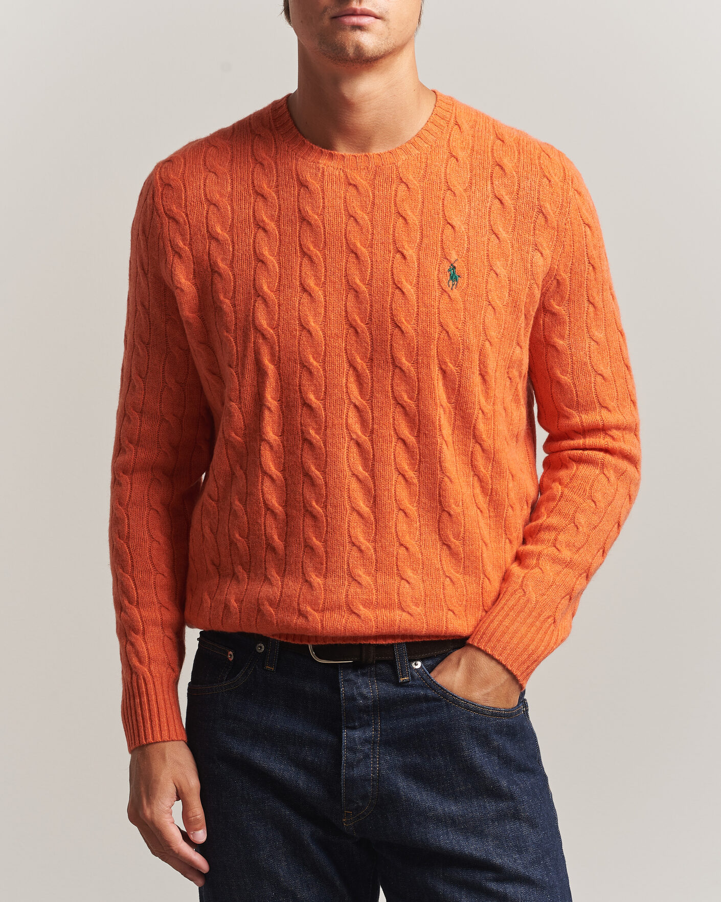 Herre | Trøjer | Polo Ralph Lauren | Wool/Cashmere Cable Crew Neck Orange Jasper Heather