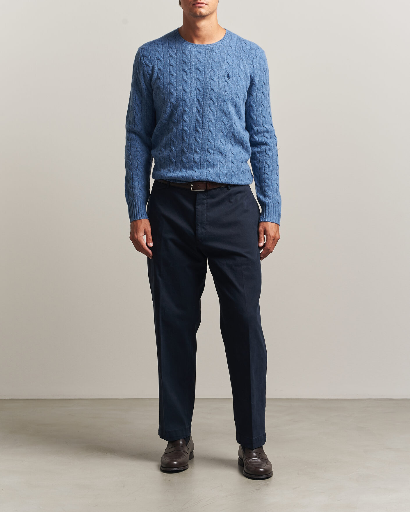 Herre | Trøjer | Polo Ralph Lauren | Wool/Cashmere Cable Crew Neck Blue Borage Heather