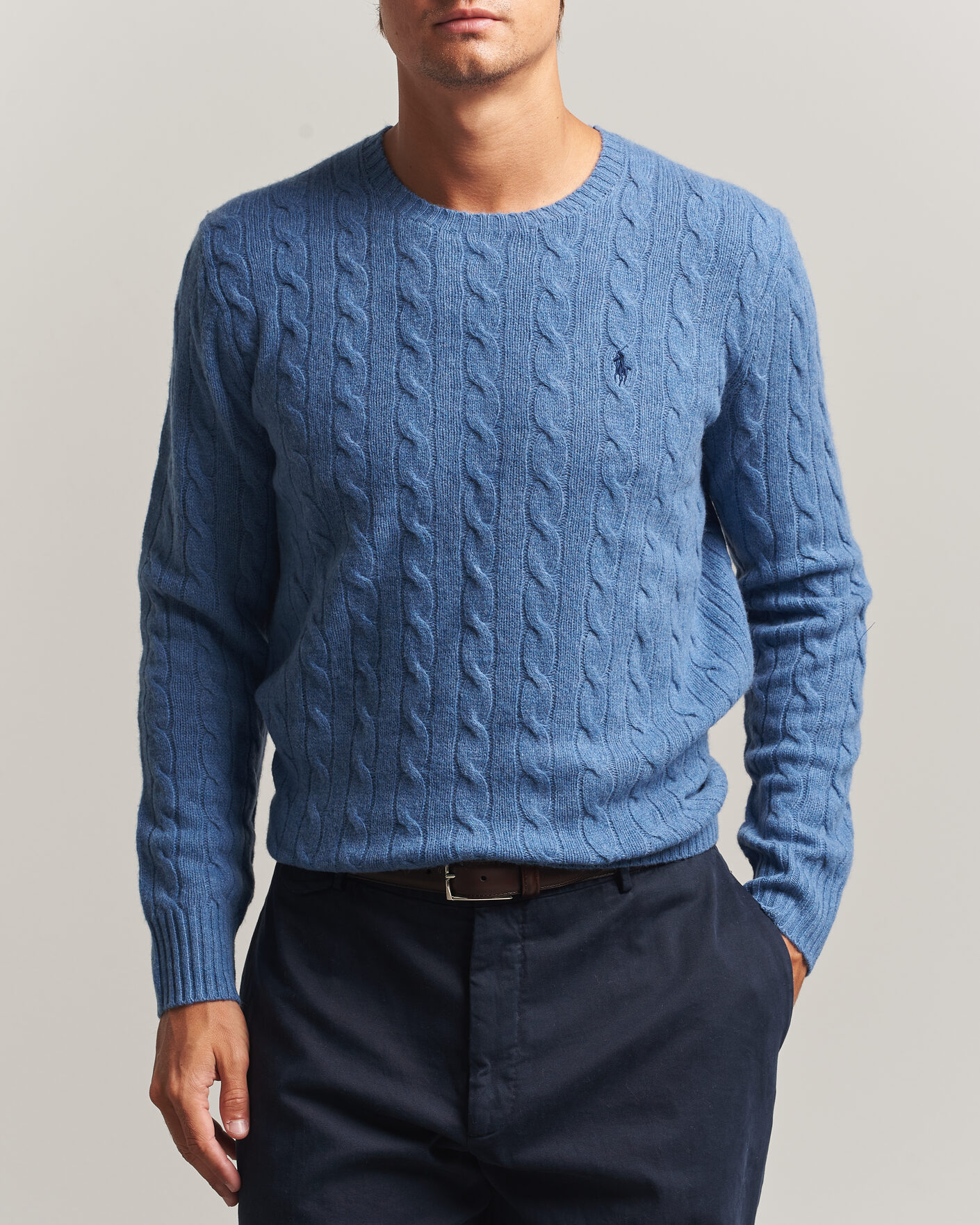 Herre | Trøjer | Polo Ralph Lauren | Wool/Cashmere Cable Crew Neck Blue Borage Heather