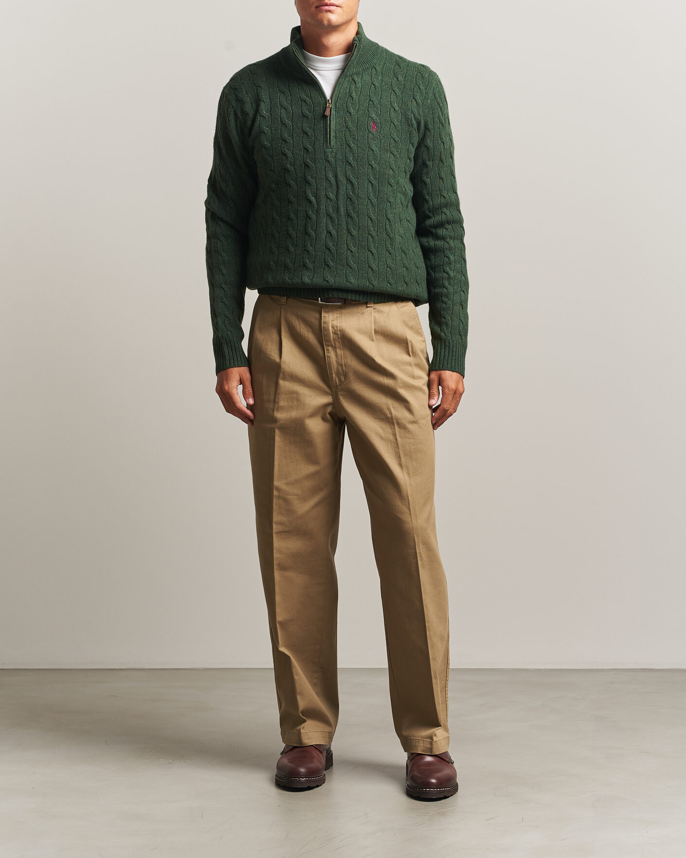 Herre | Trøjer | Polo Ralph Lauren | Wool/Cashmere Cable Half Zip Lodgepole Pine Heather