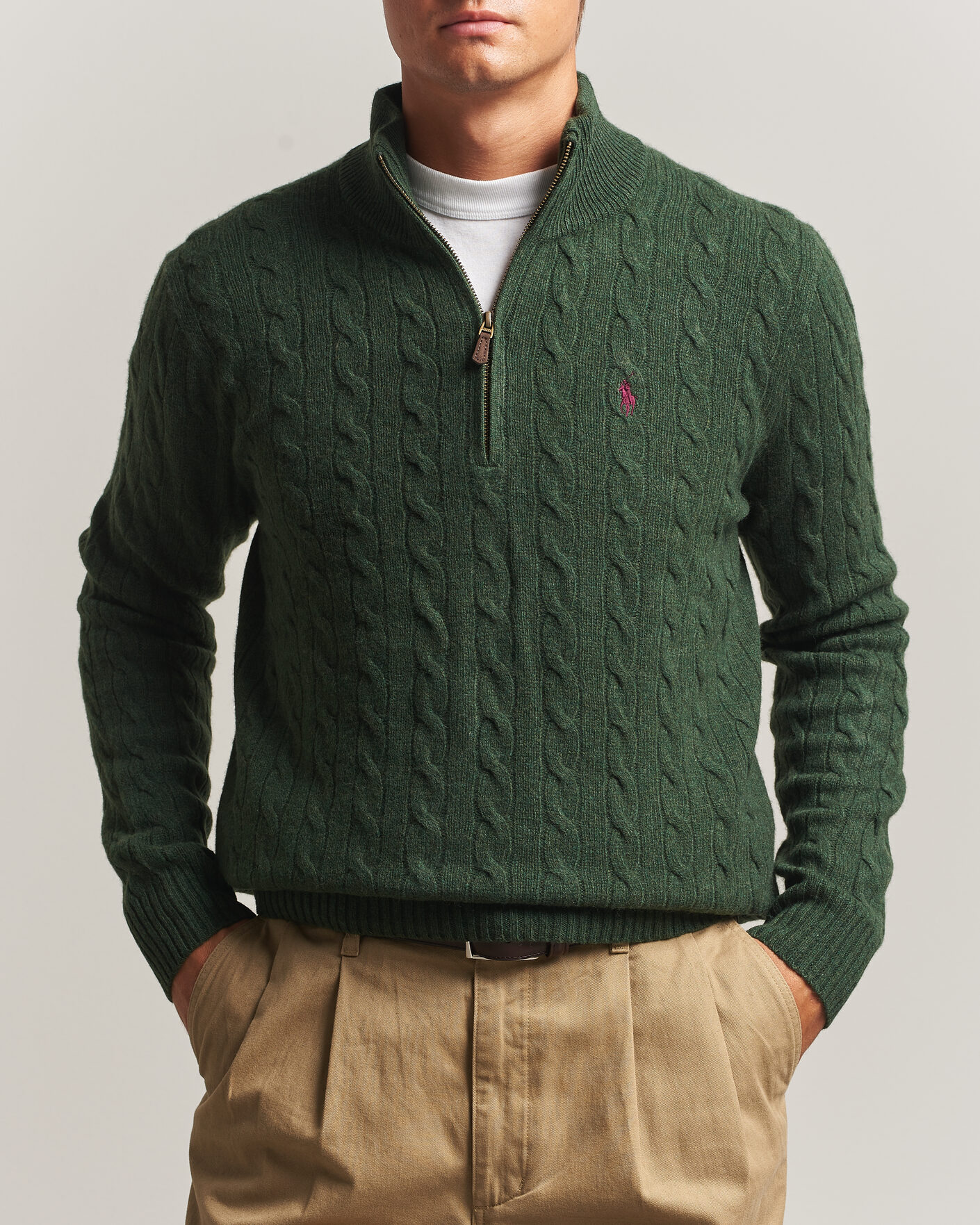 Herre | Trøjer | Polo Ralph Lauren | Wool/Cashmere Cable Half Zip Lodgepole Pine Heather