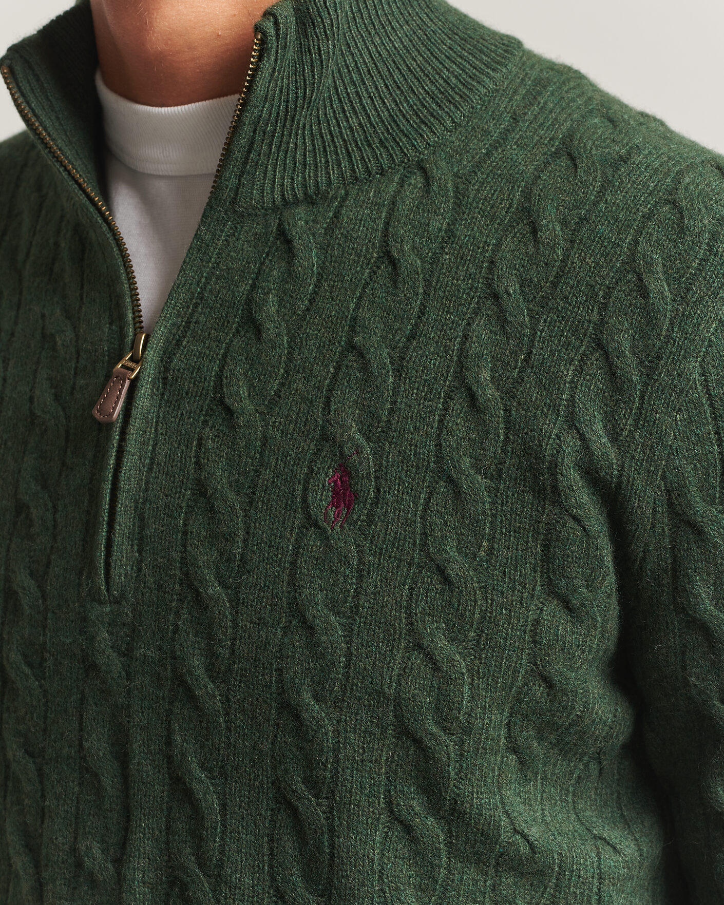 Herre | Trøjer | Polo Ralph Lauren | Wool/Cashmere Cable Half Zip Lodgepole Pine Heather