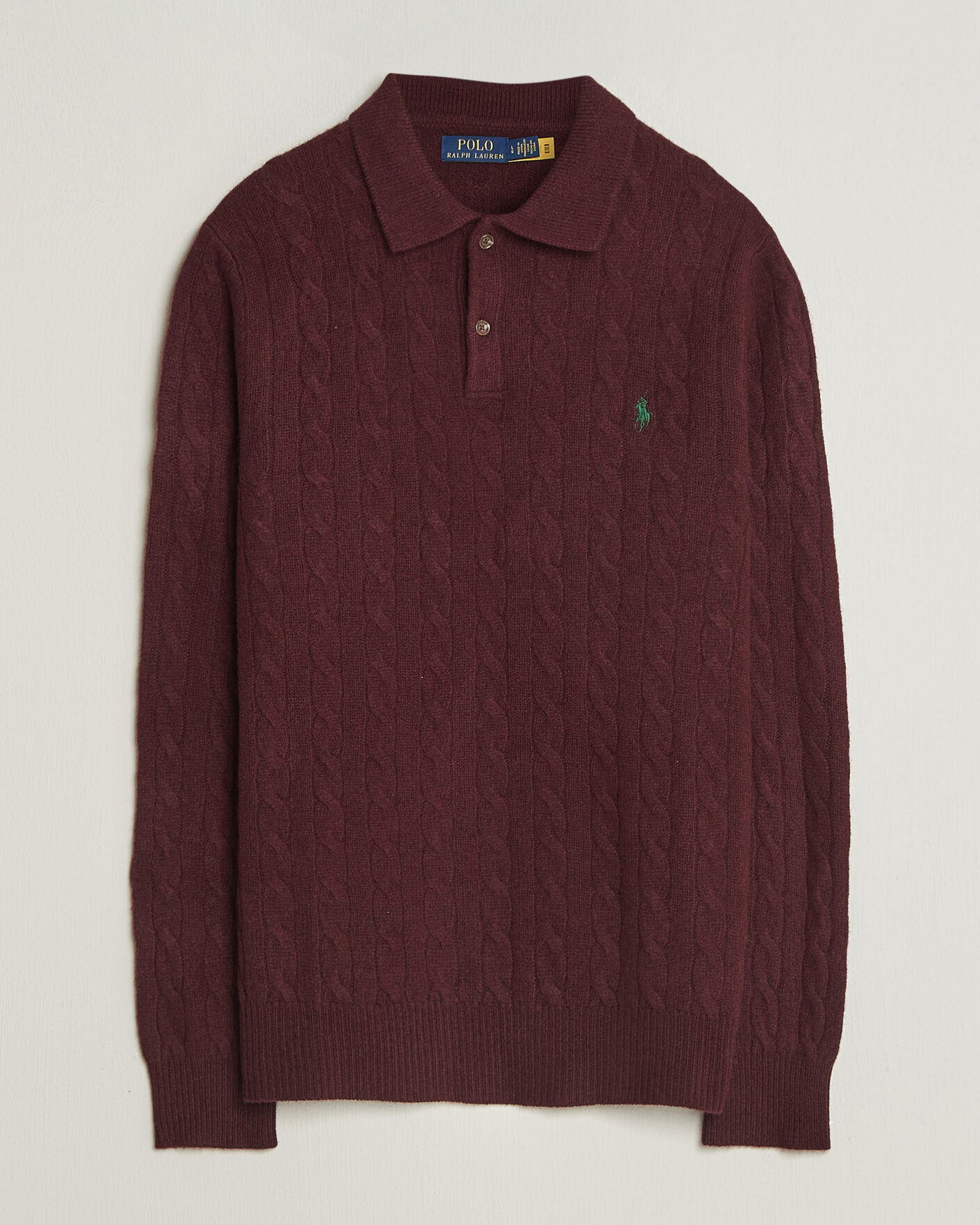 Herre | Trøjer | Polo Ralph Lauren | Wool/Cashmere Cable Knit Polo Aged Wine Heather