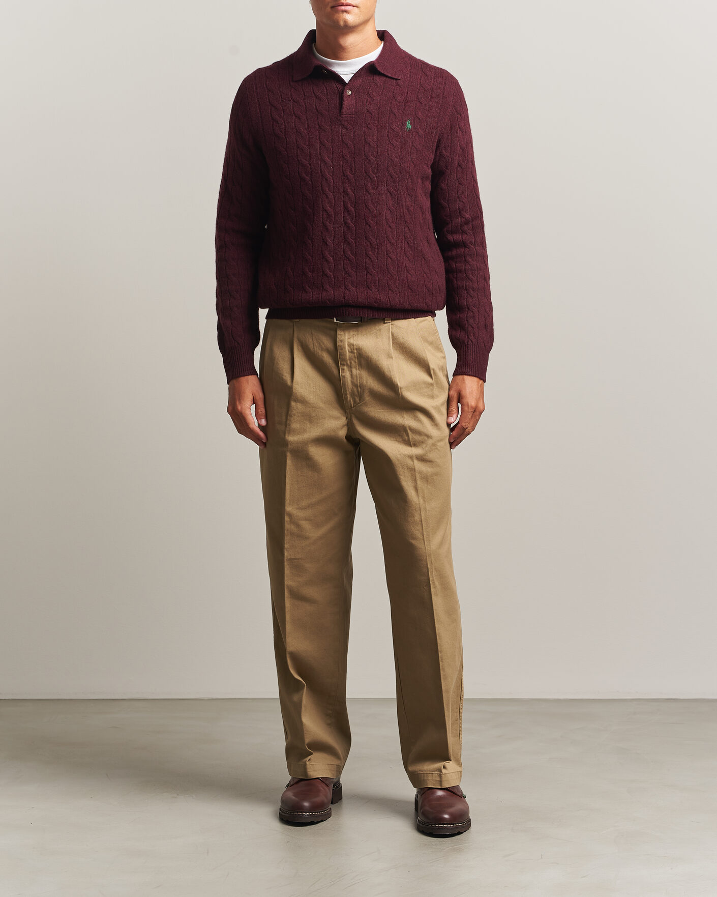 Herre | Trøjer | Polo Ralph Lauren | Wool/Cashmere Cable Knit Polo Aged Wine Heather