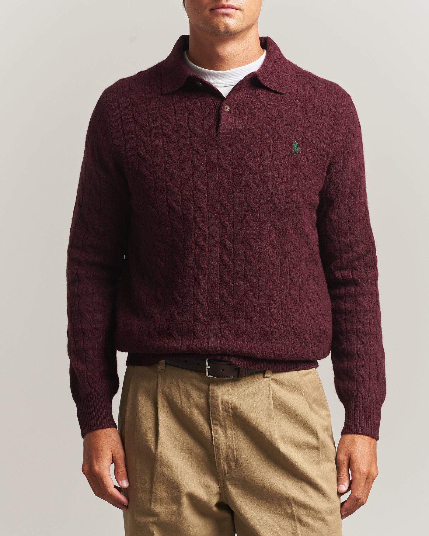 Herre | Trøjer | Polo Ralph Lauren | Wool/Cashmere Cable Knit Polo Aged Wine Heather
