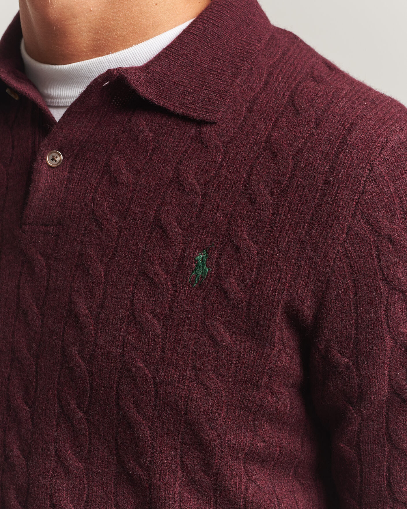 Herre | Trøjer | Polo Ralph Lauren | Wool/Cashmere Cable Knit Polo Aged Wine Heather