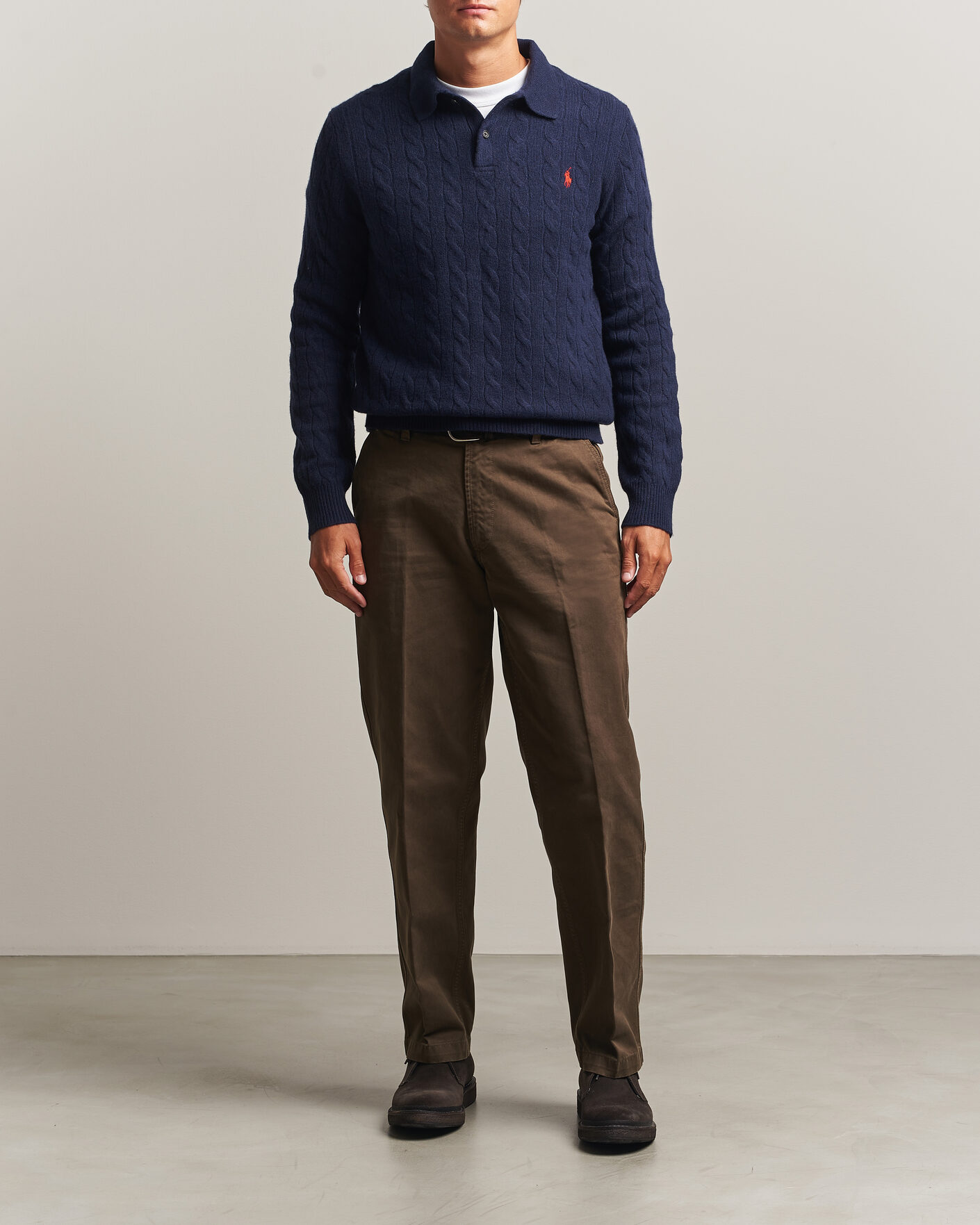 Herre | Trøjer | Polo Ralph Lauren | Wool/Cashmere Cable Knit Polo Hunter Navy