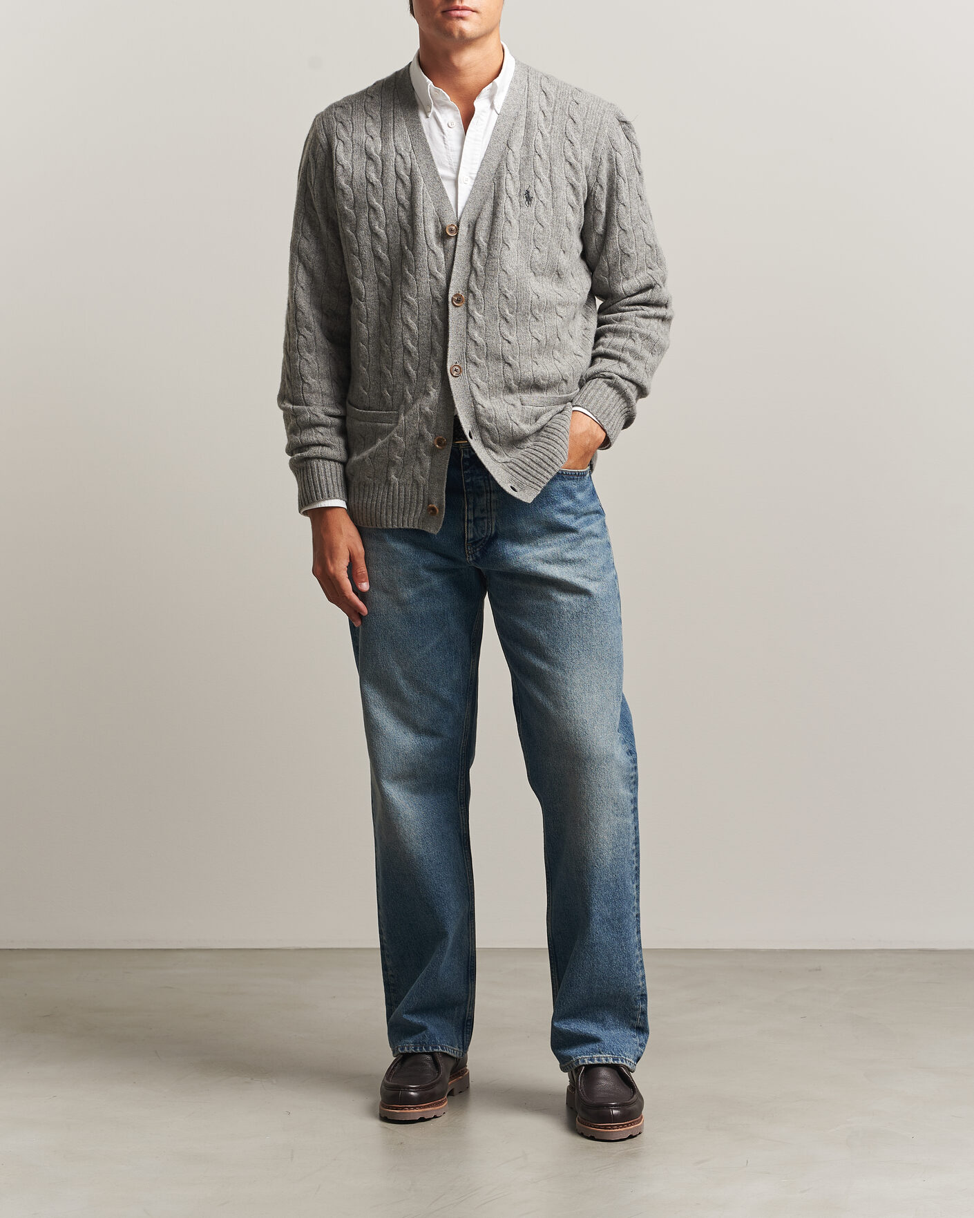 Herre | Trøjer | Polo Ralph Lauren | Wool/Cashmere Cable Cardigan Fawn Grey Heather