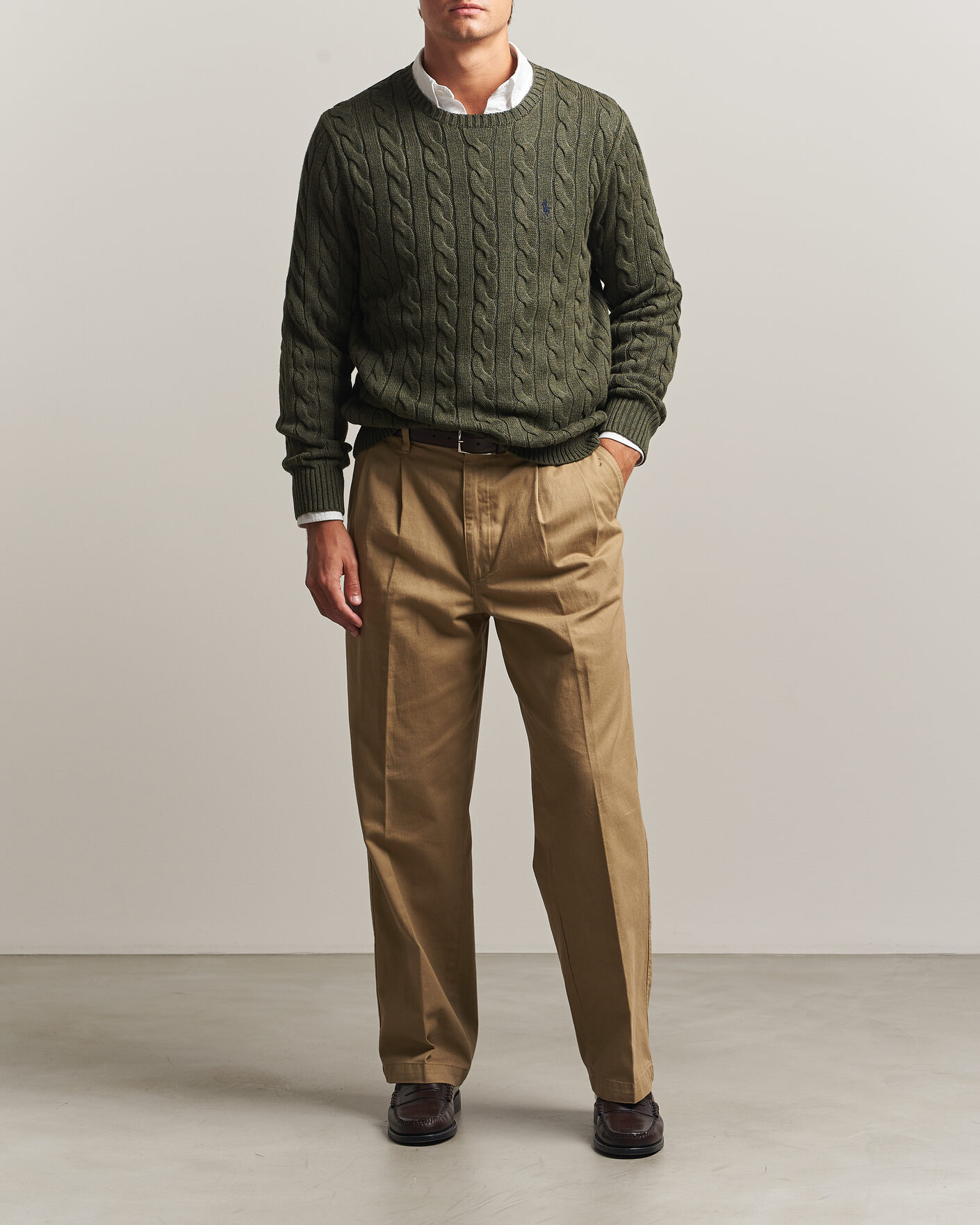 Herre | Trøjer | Polo Ralph Lauren | Cotton Cable Pullover Olive Shrub Heather