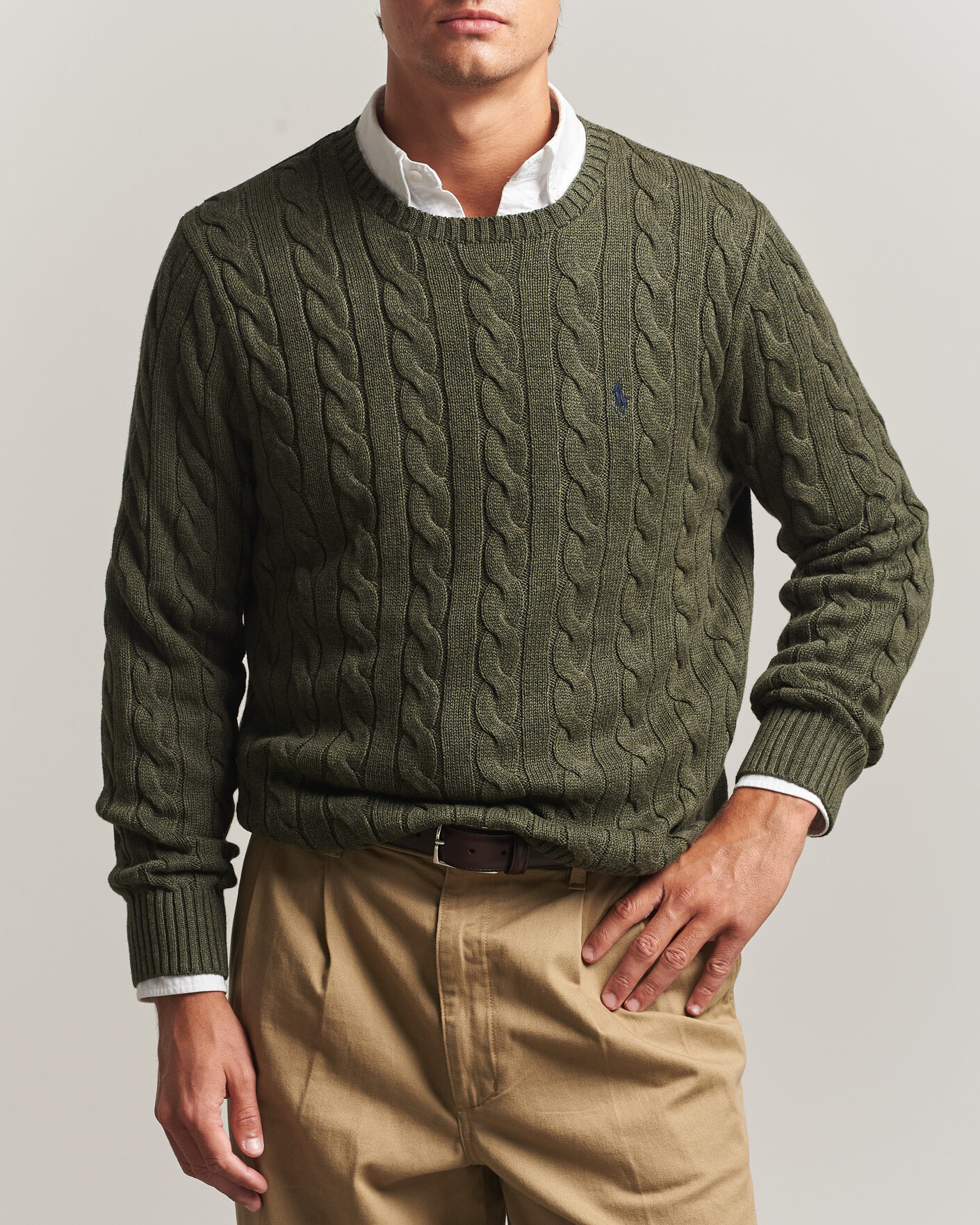 Herre | Trøjer | Polo Ralph Lauren | Cotton Cable Pullover Olive Shrub Heather