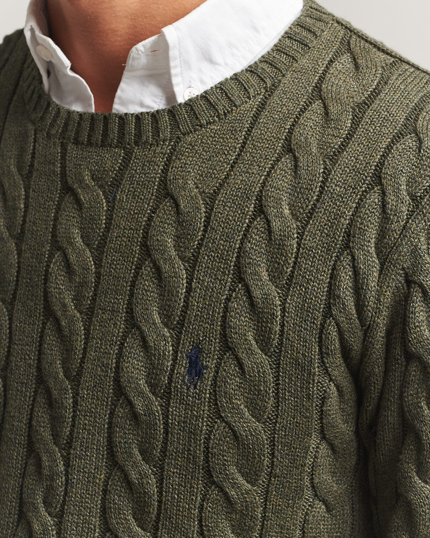 Herre | Trøjer | Polo Ralph Lauren | Cotton Cable Pullover Olive Shrub Heather
