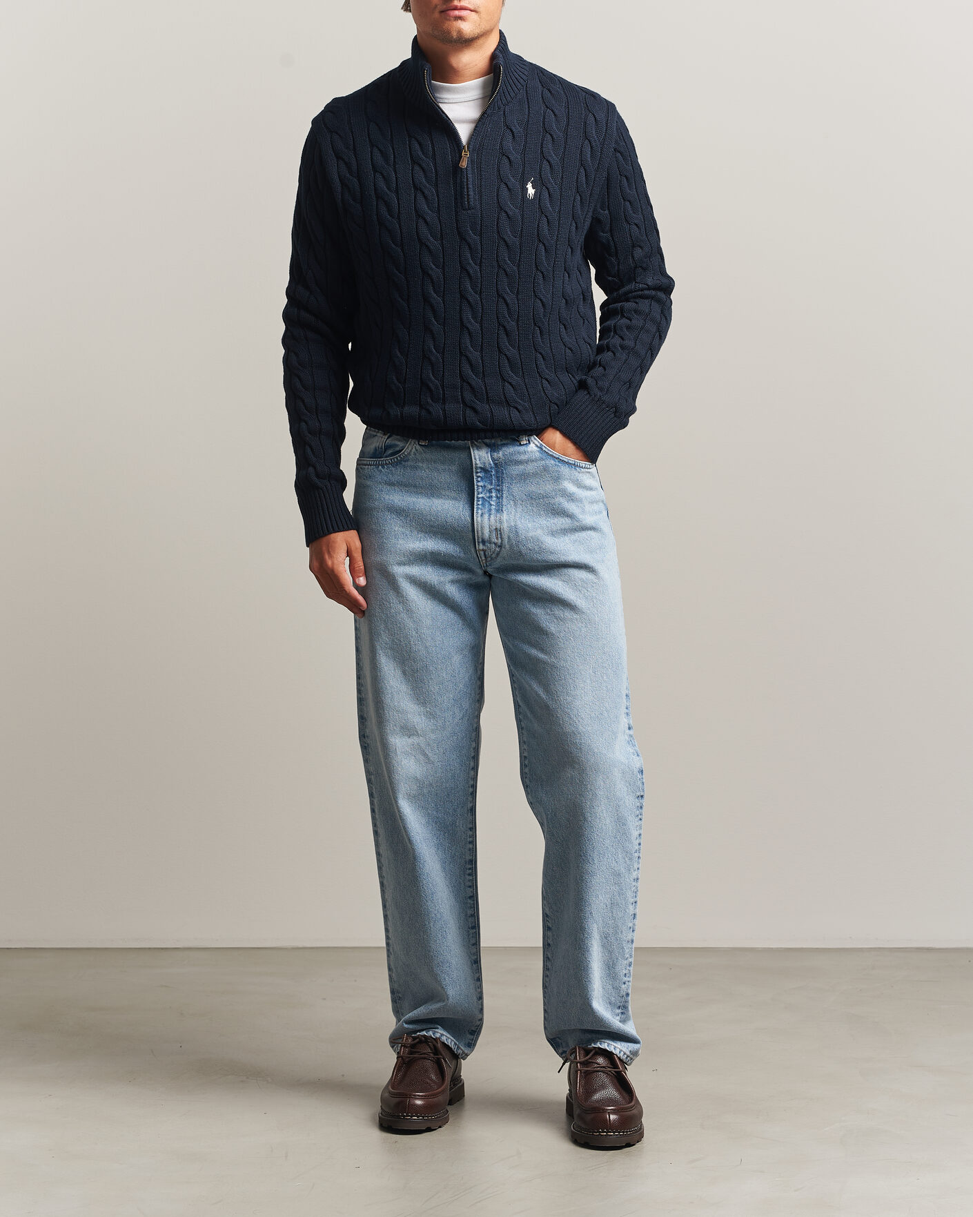 Herre | Trøjer | Polo Ralph Lauren | Cotton Cable Half Zip Hunter Navy