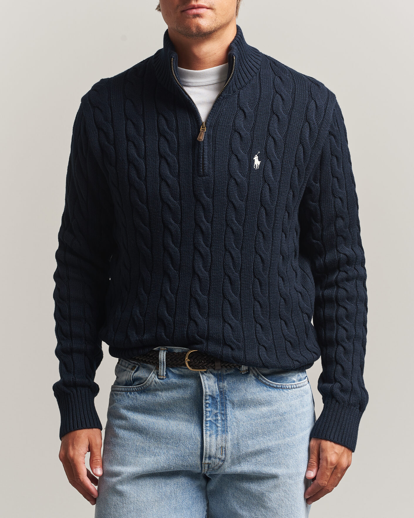Herre | Trøjer | Polo Ralph Lauren | Cotton Cable Half Zip Hunter Navy