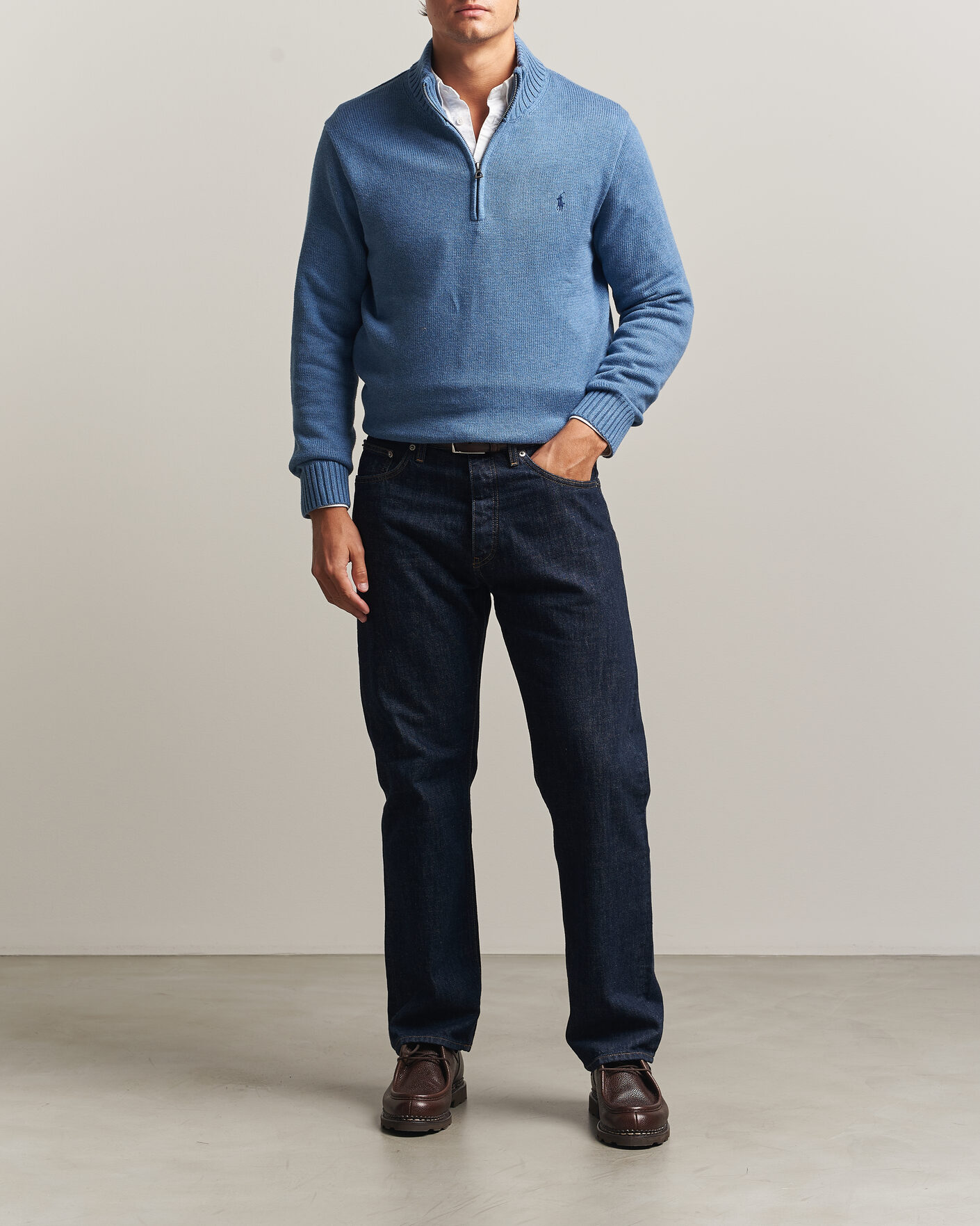 Herre | Trøjer | Polo Ralph Lauren | Cotton Pullover Half Zip Blue Borage Heather