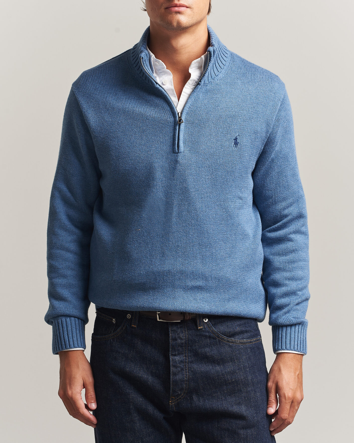 Herre | Trøjer | Polo Ralph Lauren | Cotton Pullover Half Zip Blue Borage Heather