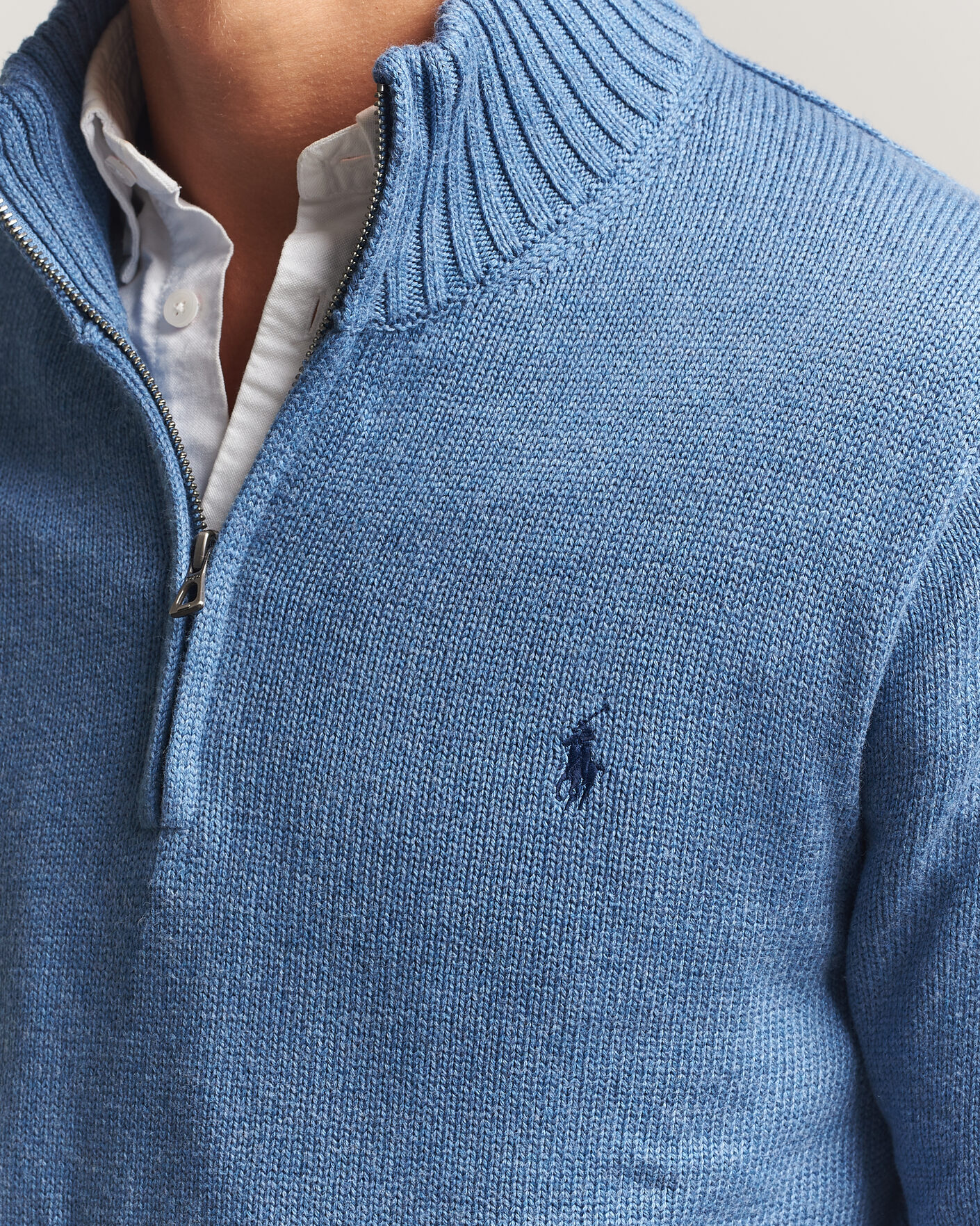 Herre | Trøjer | Polo Ralph Lauren | Cotton Pullover Half Zip Blue Borage Heather