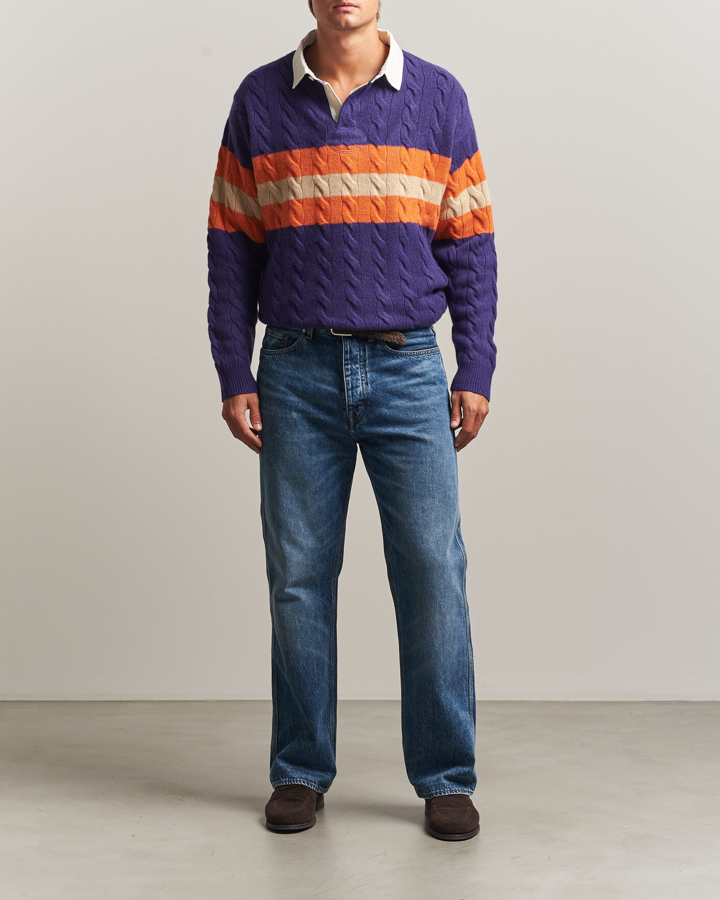 Herre | Trøjer | Polo Ralph Lauren | Wool Blend Cable Knitted Polo Purple Combo
