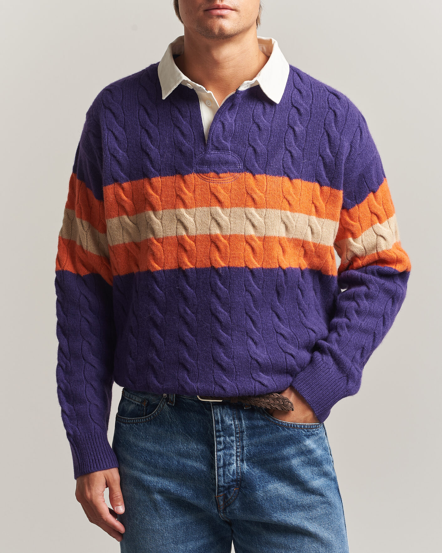 Herre | Trøjer | Polo Ralph Lauren | Wool Blend Cable Knitted Polo Purple Combo