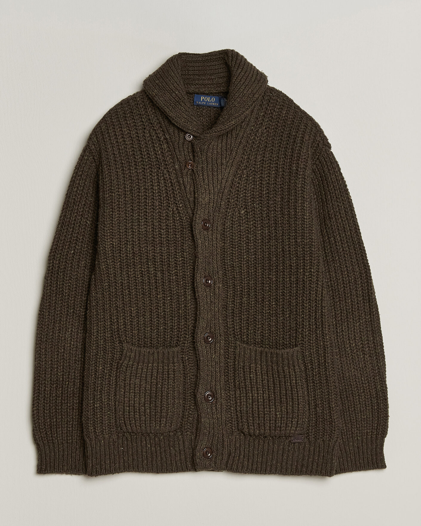 Herre | Trøjer | Polo Ralph Lauren | Wool Blend Shawl Collar Cardigan Olive Brown Marl