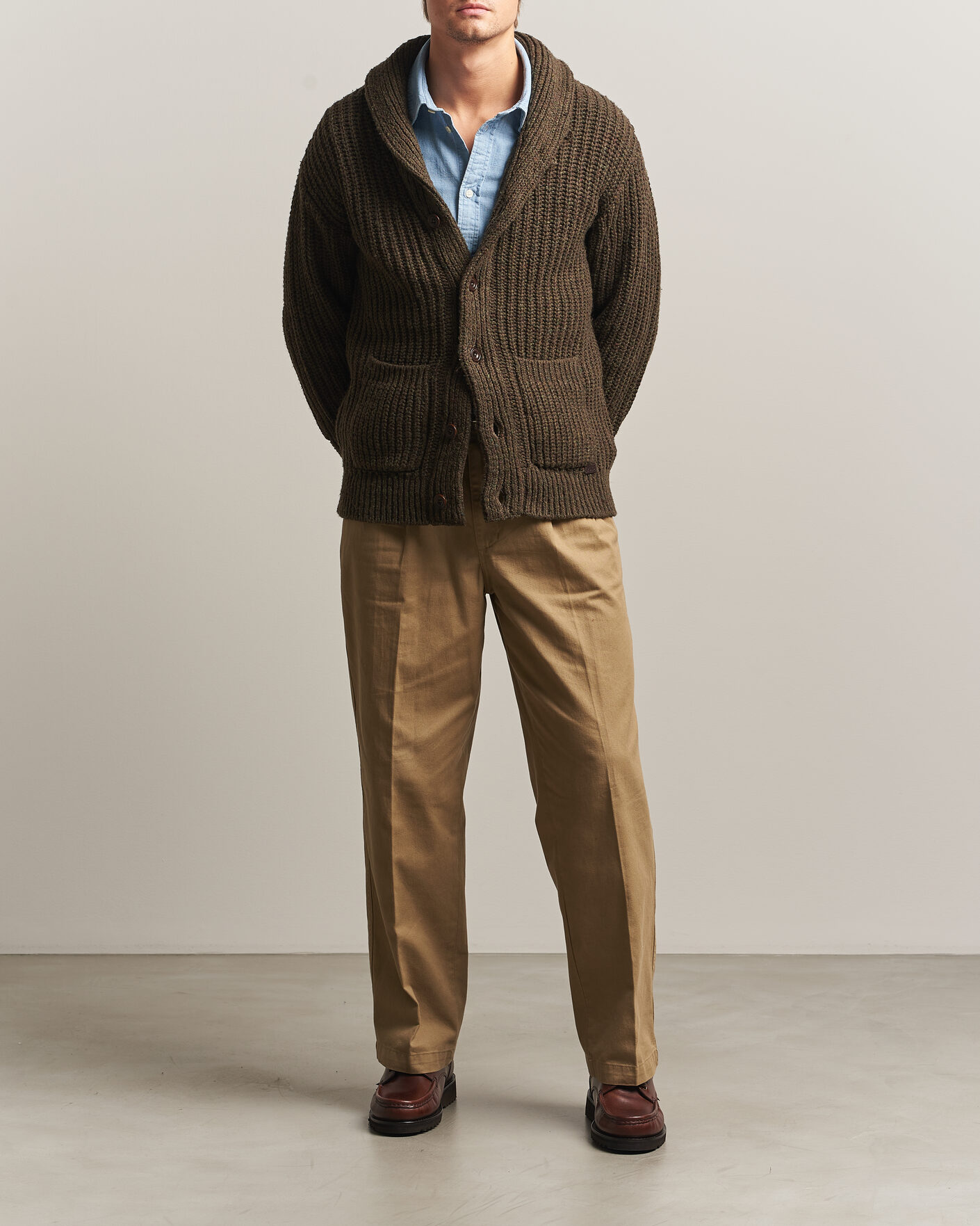 Herre | Trøjer | Polo Ralph Lauren | Wool Blend Shawl Collar Cardigan Olive Brown Marl