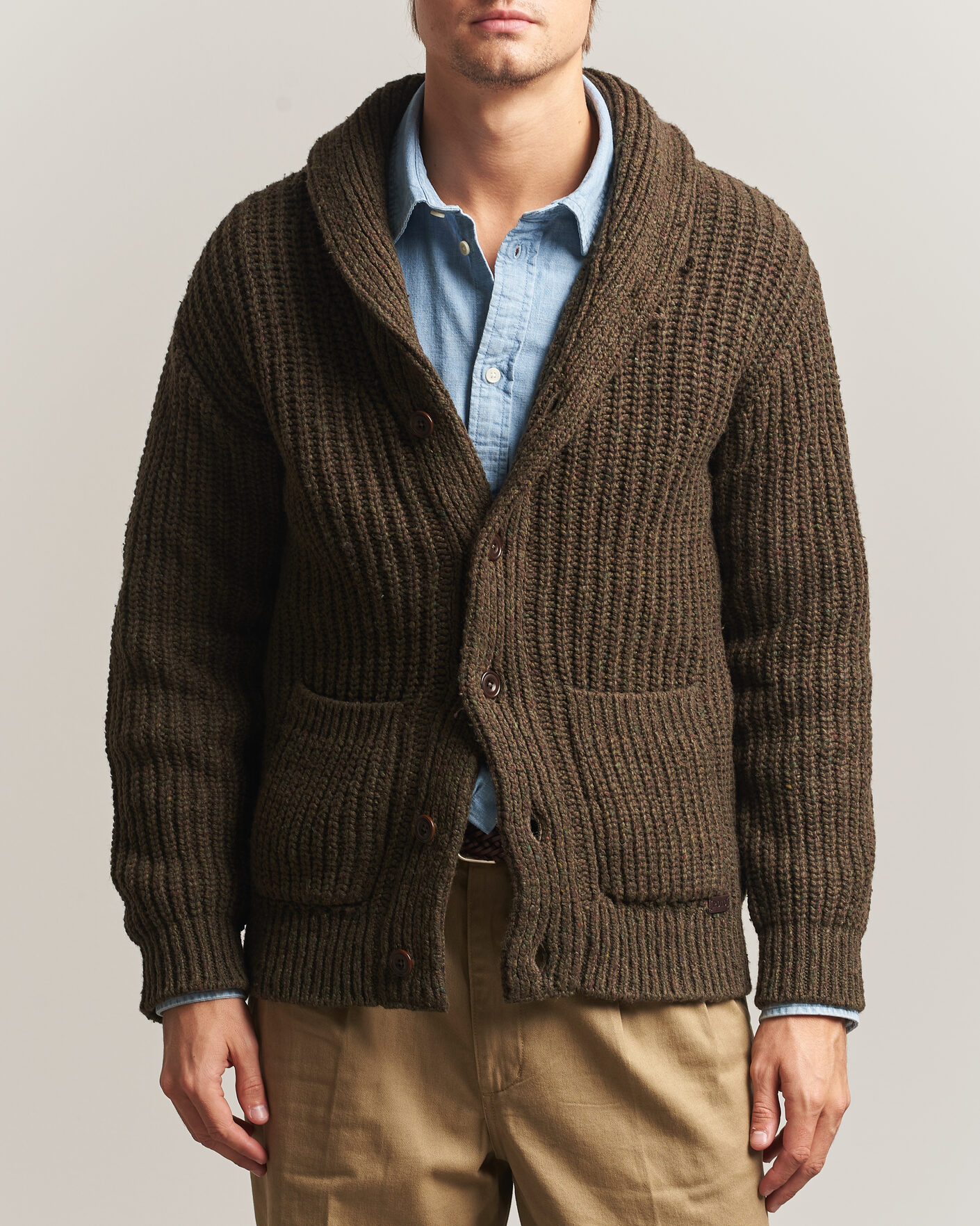 Herre | Trøjer | Polo Ralph Lauren | Wool Blend Shawl Collar Cardigan Olive Brown Marl