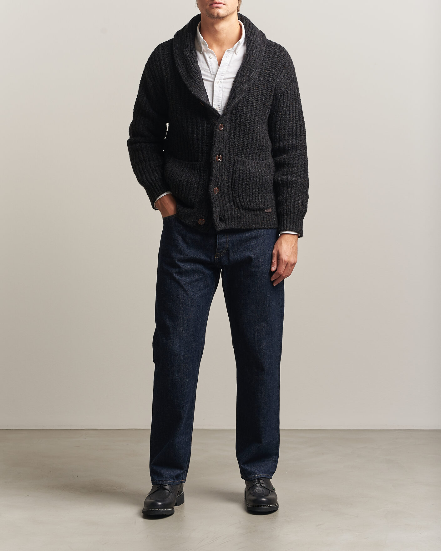 Herre | Trøjer | Polo Ralph Lauren | Wool Blend Shawl Collar Cardigan Black Marl