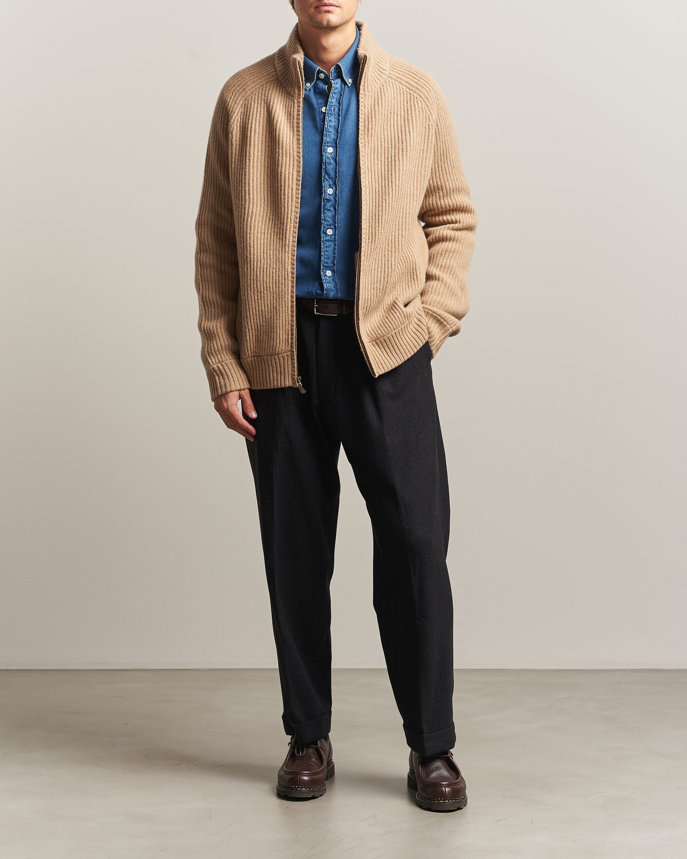 Herre | Trøjer | Polo Ralph Lauren | Wool/Cashmere Full-Zip Camel Melange
